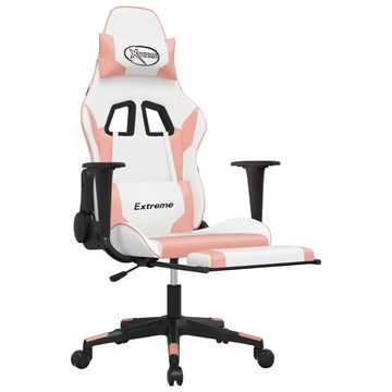 vidaXL Bürostuhl Gaming-Stuhl mit Massage Fußstütze Weiß Rosa Kunstleder Bürostuhl