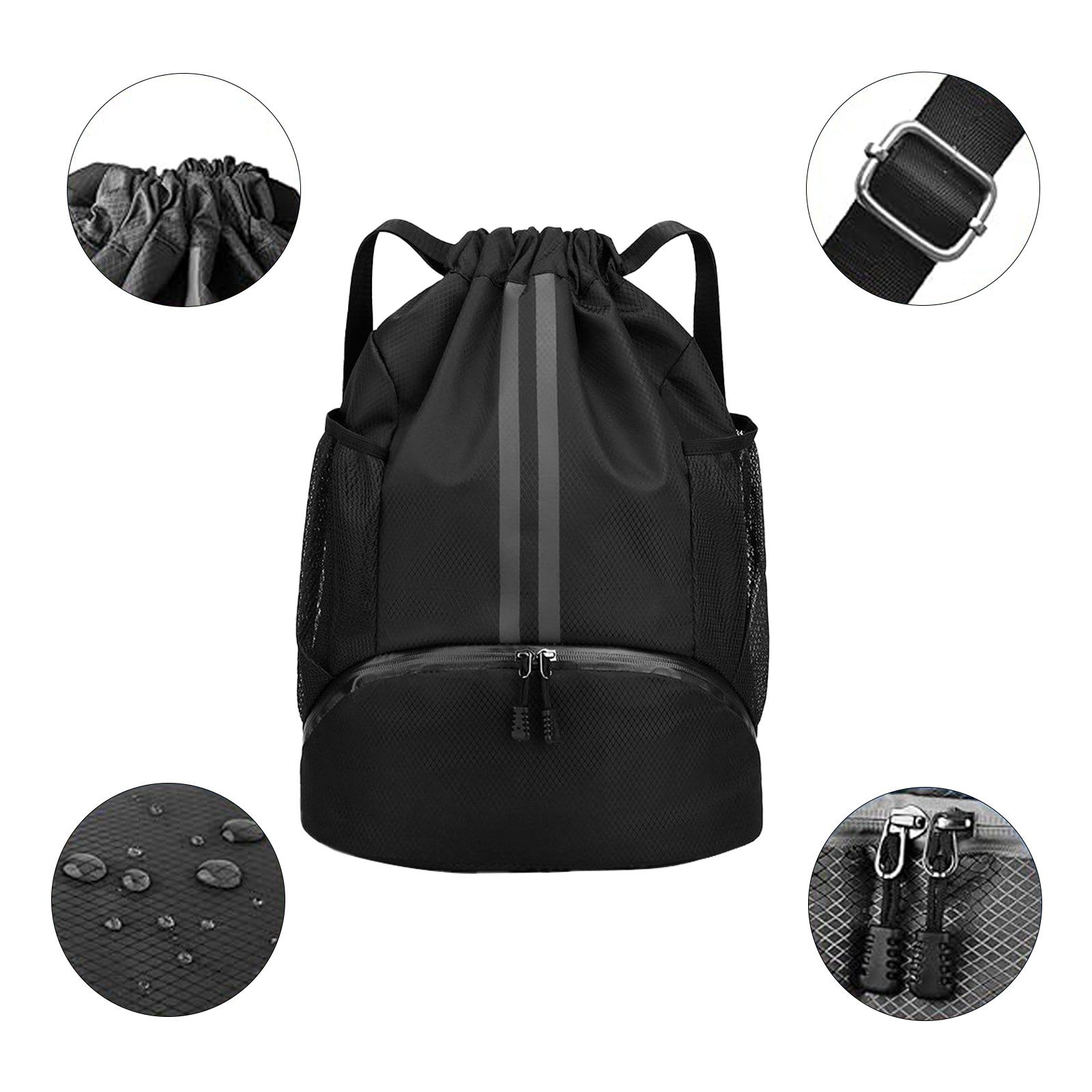 OKWISH Rucksack Mode Sport Rucksäcke Turnbeutel Kapazität Kordelzug Sporttasche (Kordelzugbeutel Freizeitrucksack Gymsack, 1-tlg., Kordelzug mit Netztaschen, Sportbeutel mit Bodenfach), Sportrucksack für Reisen Fitnessstudio Schwimmen Herren Damen Jungen
