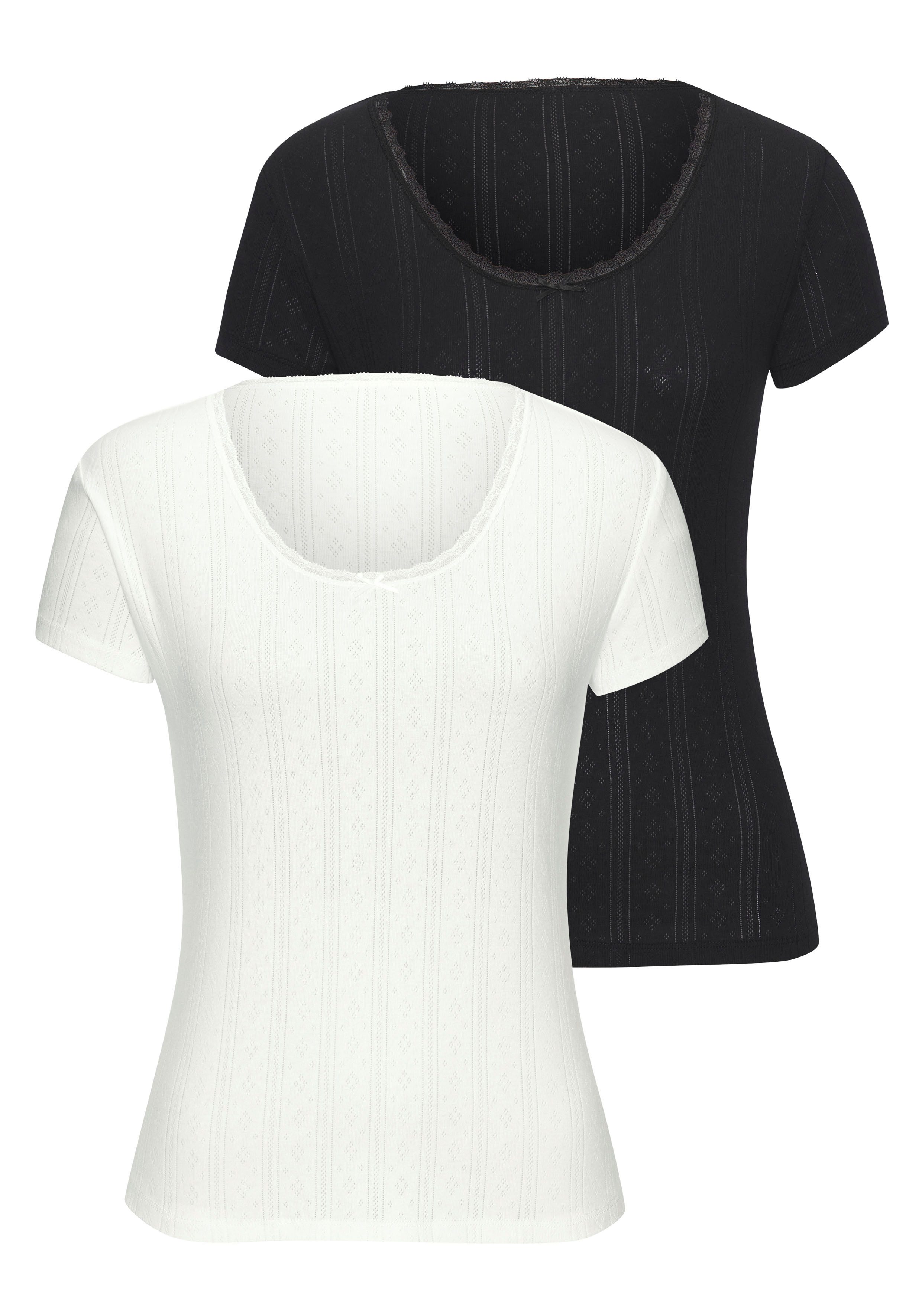Vivance by Lascana T-Shirt Unterziehshirt (2er-Pack) aus feiner Pointelle-Ware mit Spitze, reine Baumwolle