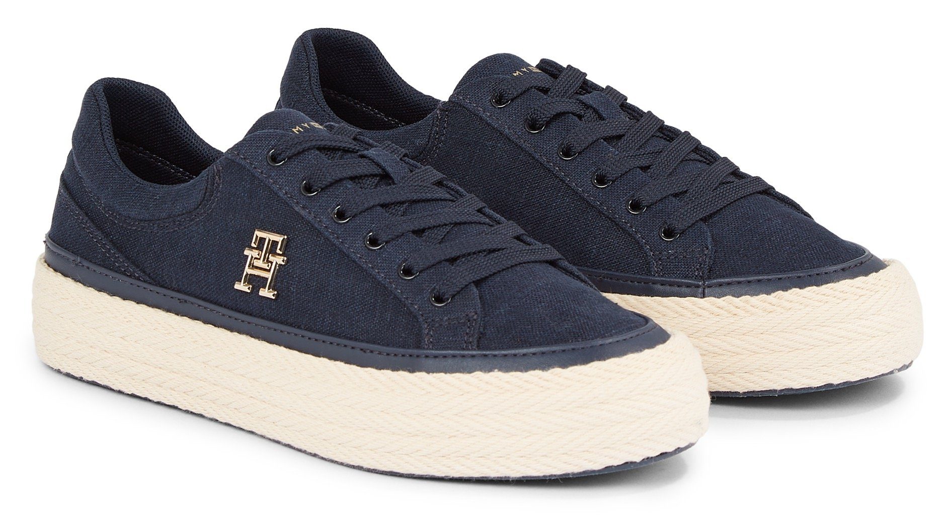 Tommy Hilfiger VULC SNEAKER LINNEN Plateausneaker mit gepolstertem Schaftrand, Freizeitschuh, Halbschuh, Schnürschuh