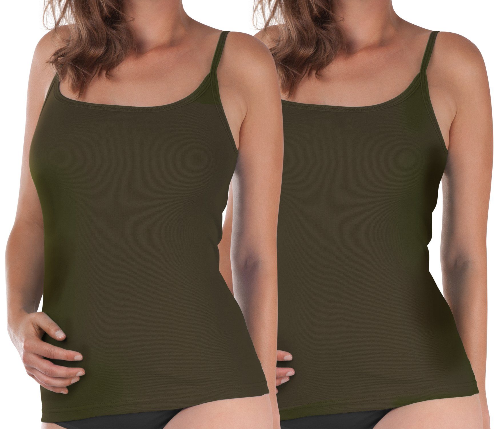 celodoro Unterhemd Damen Feinripp Spaghetti-Top (1er/2er Pack) Unterhemd 2 x Olive