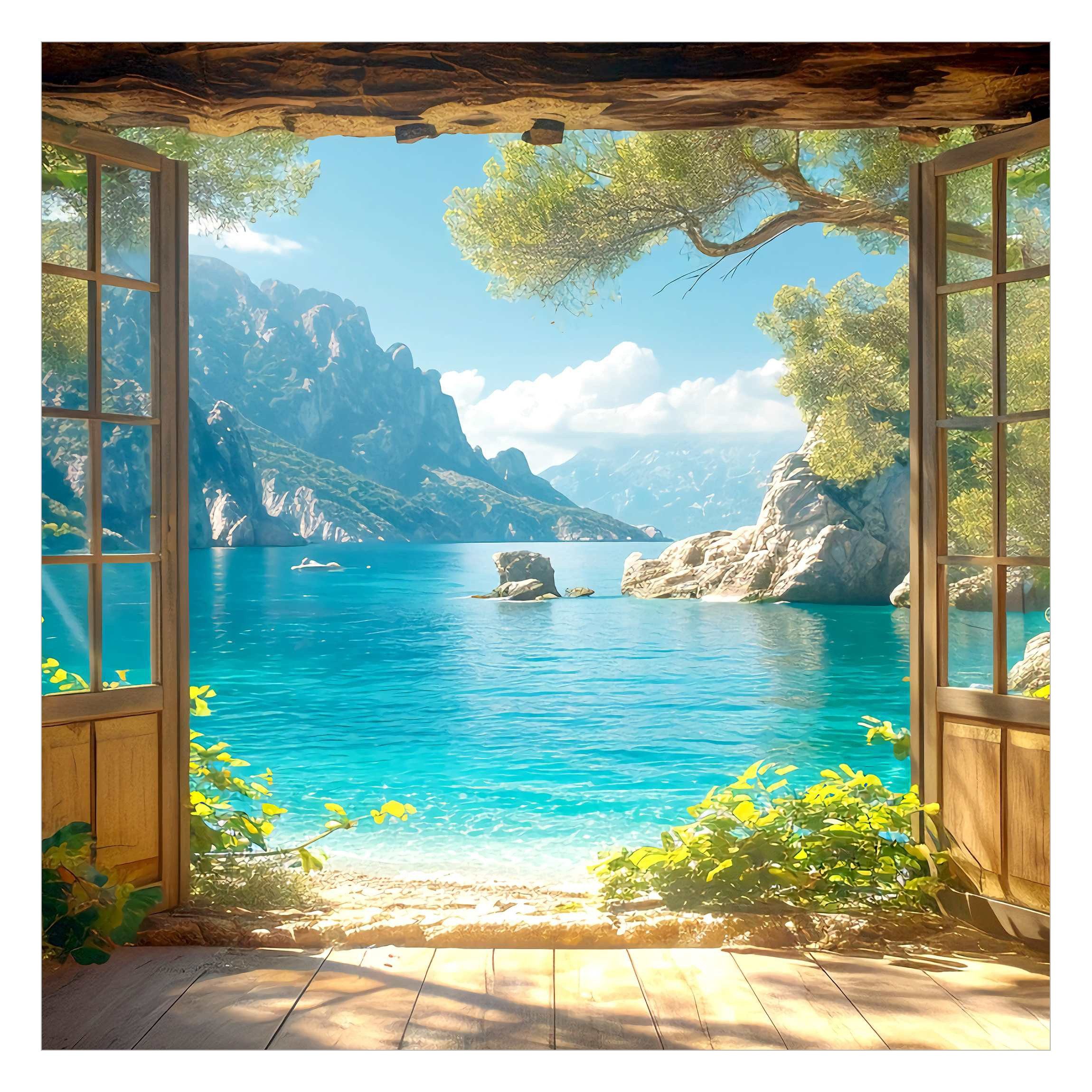 Bilderdepot24 Fototapete Traumhafter Ausblick Fenster 3D-Effekt, Glatt, Mat günstig online kaufen