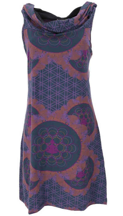 Guru-Shop Midikleid Kapuzen Buddha Mandala Minikleid, Goa.. alternative Bekleidung