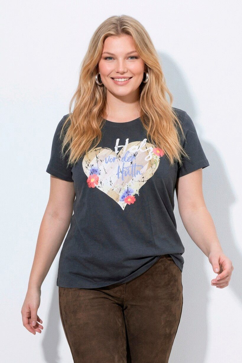 Ulla Popken T-Shirt T-Shirt Herz Classic Rundhals Halbarm