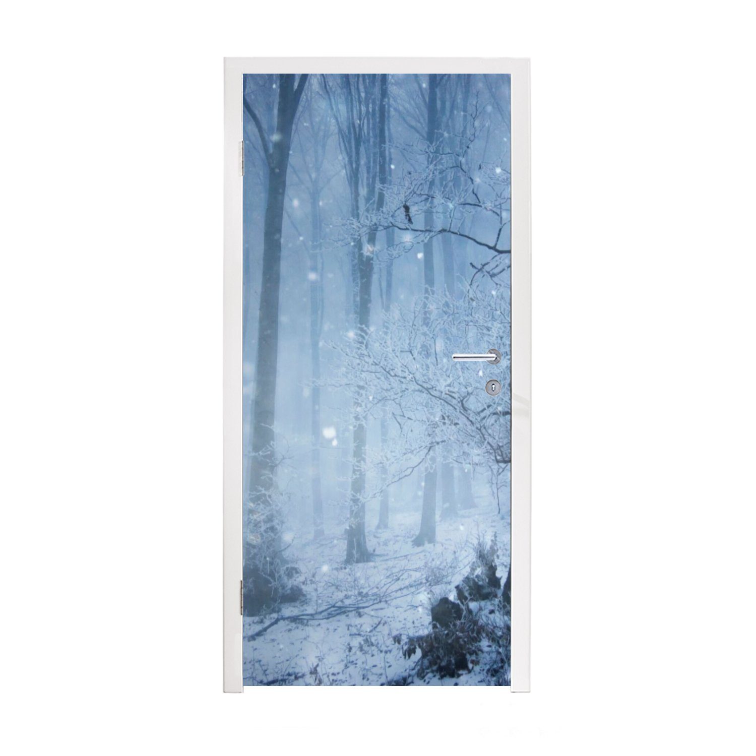 MuchoWow Türtapete Wald - Winter - Schnee, Matt, bedruckt, (1 St), Fototapete für Tür, Türaufkleber, 75x205 cm