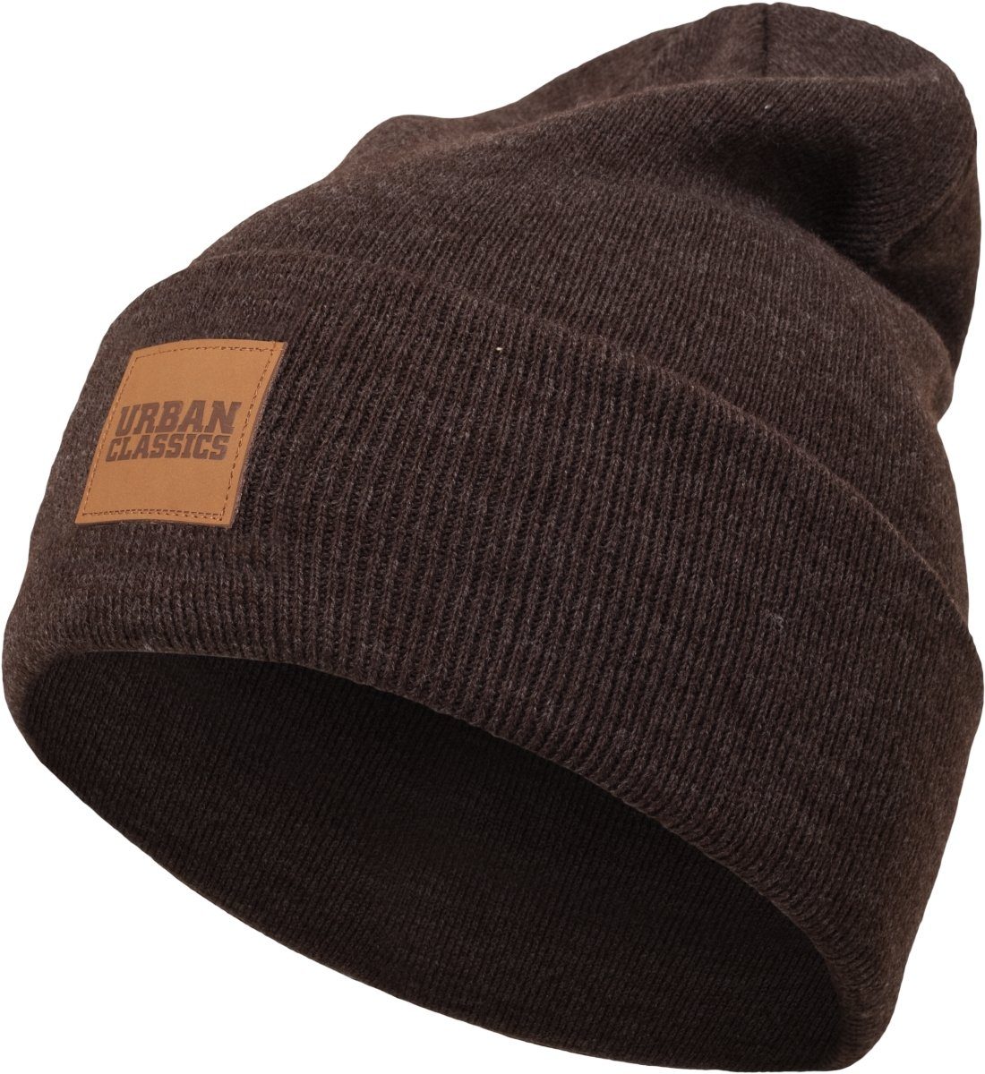 Synthetic heatherbrown Leatherpatch Beanie Long Beanie CLASSICS URBAN Unisex (1-St)