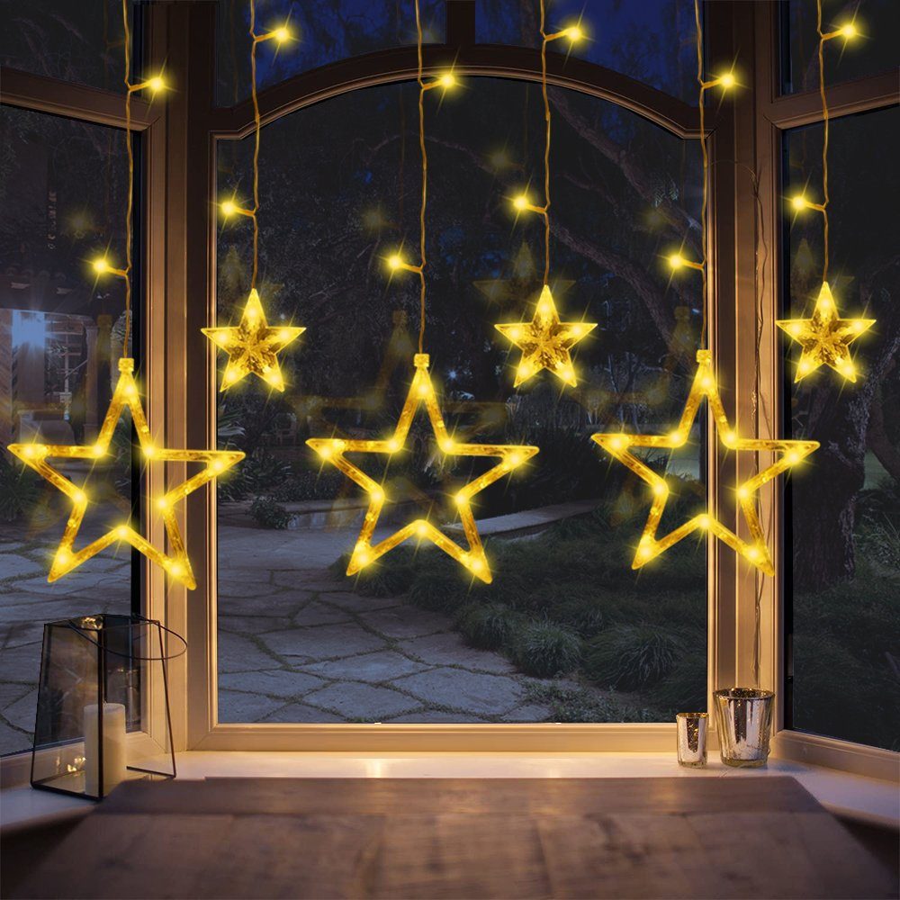 LED Lichterkette Sterne Lichtervorhang Außen Sternenvorhang Weihnachten USB DHL 