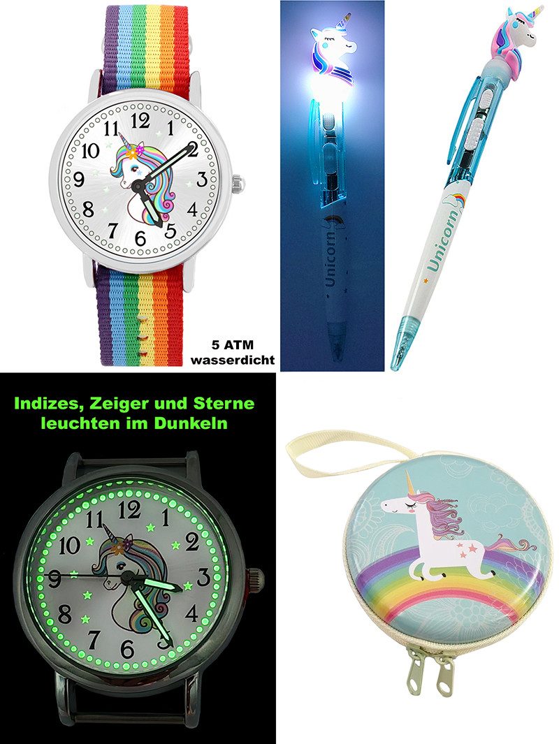 Brecjon Quarzuhr Mix und Match Design als Einhorn Geschenkset im tollen Geschenkkarton, - kostenloser Versand
