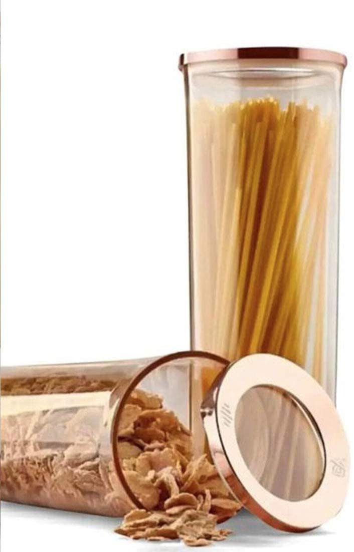Vip Ahmet Vorratsdose 2-Teilig Vorratsgläser Dose Vorratsdosen Behälter Spaghetti Set 1750ml Aufbewahrung Vorratsglas Kupfer