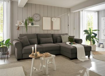 ED EXCITING DESIGN Ecksofa Angelina L-Form, frei im Raum stellbar, mit Bettkasten, mit Schlaffunktion