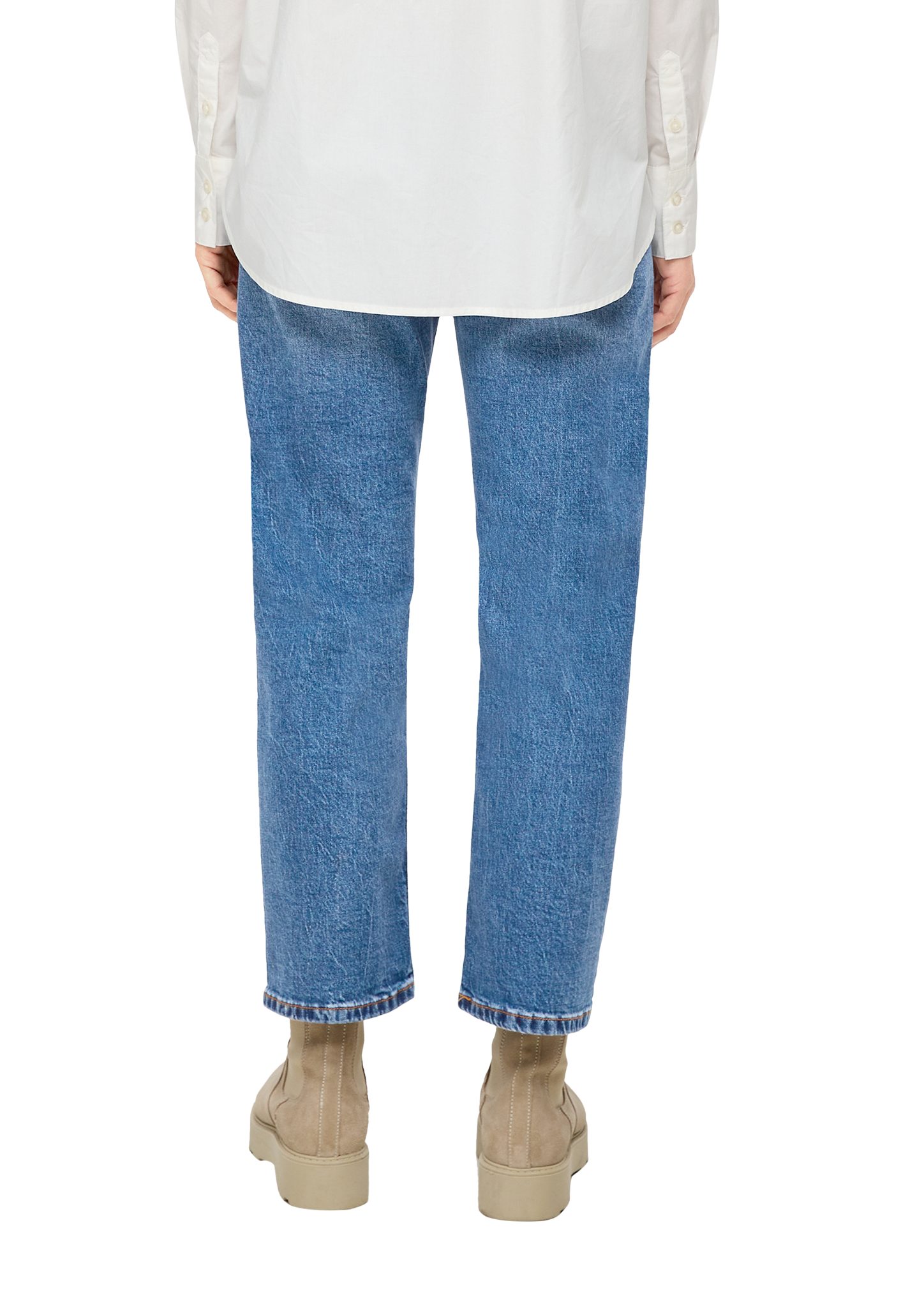 Straight ozeanblau Regular Karolin 7/8-Jeans Leg Leder-Patch, Waschung / High / / Cropped-Jeans s.Oliver Rise Fit