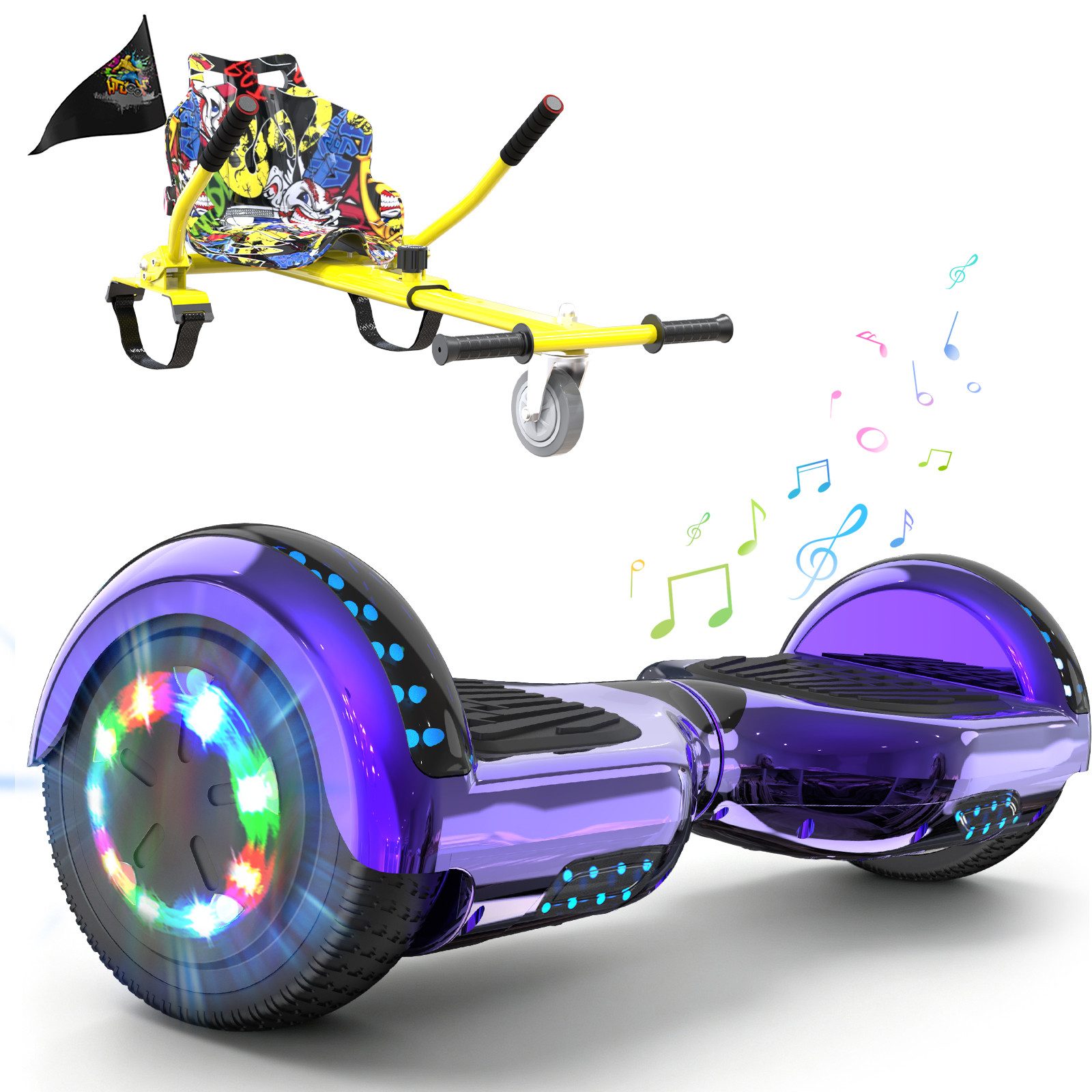 RCB Balance Scooter Kart Set, 6,5 Zoll Hoverboard mit Sitz für Kinder, Hoverboard mit Go-Kart, 120,00 W, 15 km/h, bis zu 10 km Reichweite, keine Straßenzulassung