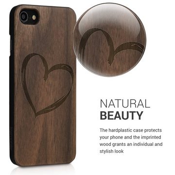 kwmobile Handyhülle, Hülle für Apple iPhone 7 / 8 / SE (2020) - Handy Schutzhülle aus Holz - Cover Case - Herz Brush Design