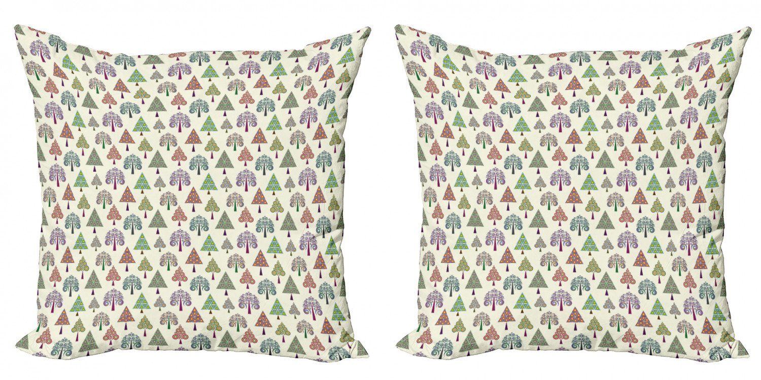 Modern Digitaldruck, Kissenbezüge Geometrischer Doppelseitiger (2 Stück), Wald Accent Abakuhaus Bäume Triangle