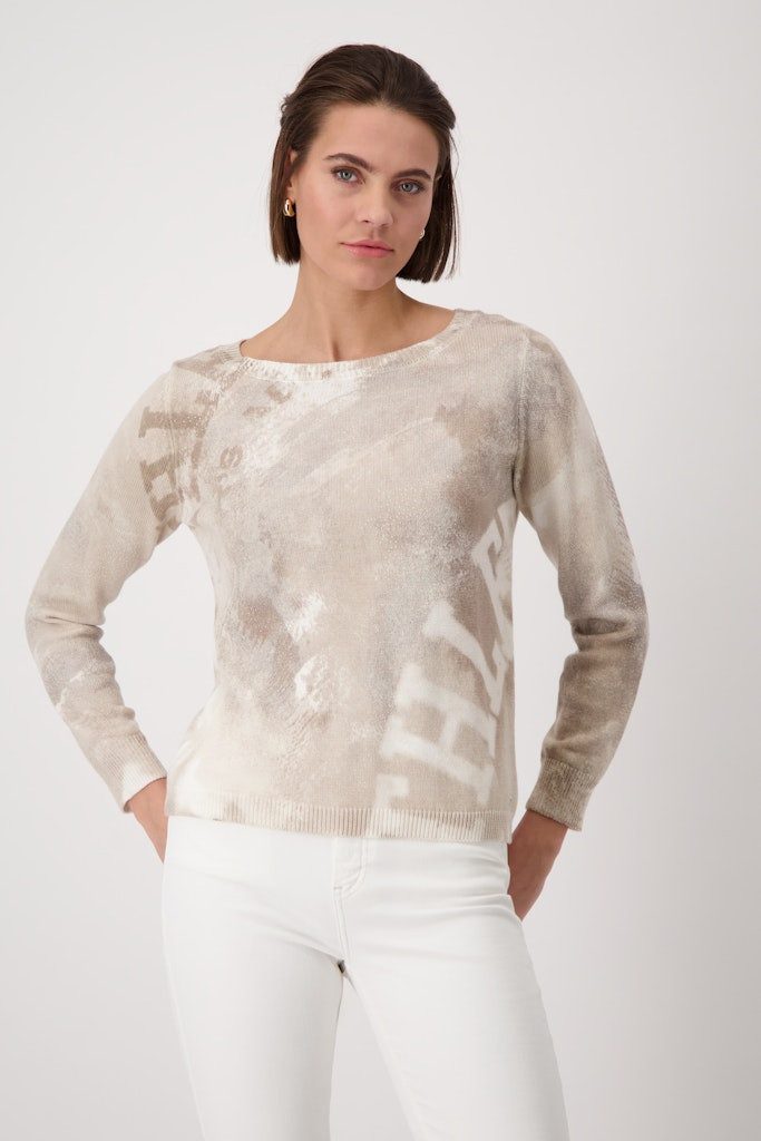 Monari Rundhalspullover Batik-Muster Mit funkelnden Strassdetails günstig online kaufen