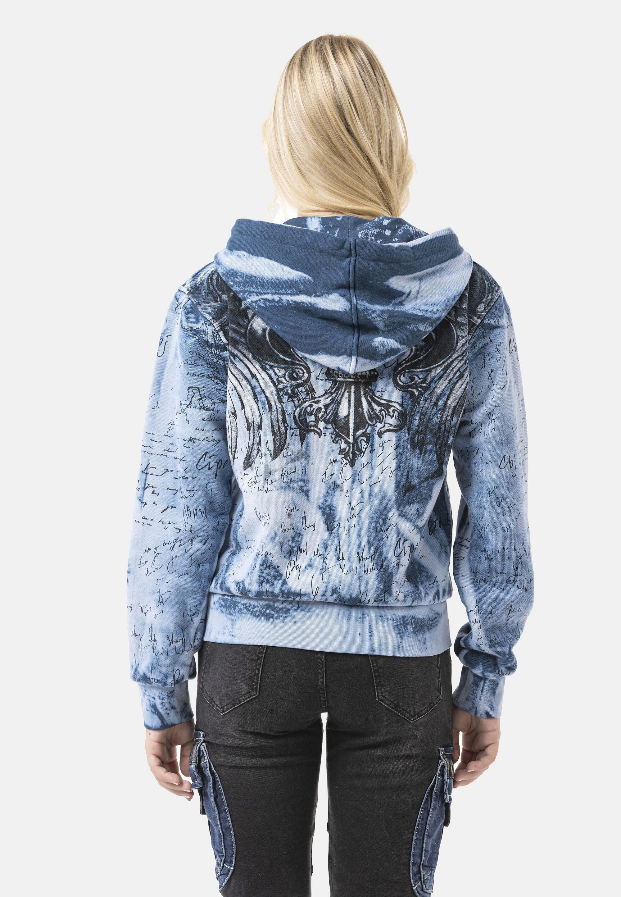 Cipo & Baxx Sweatjacke WL379 (1-tlg) ausdrucksstarkes Tie-Dye-Muster, kombiniert mit Rückenprint