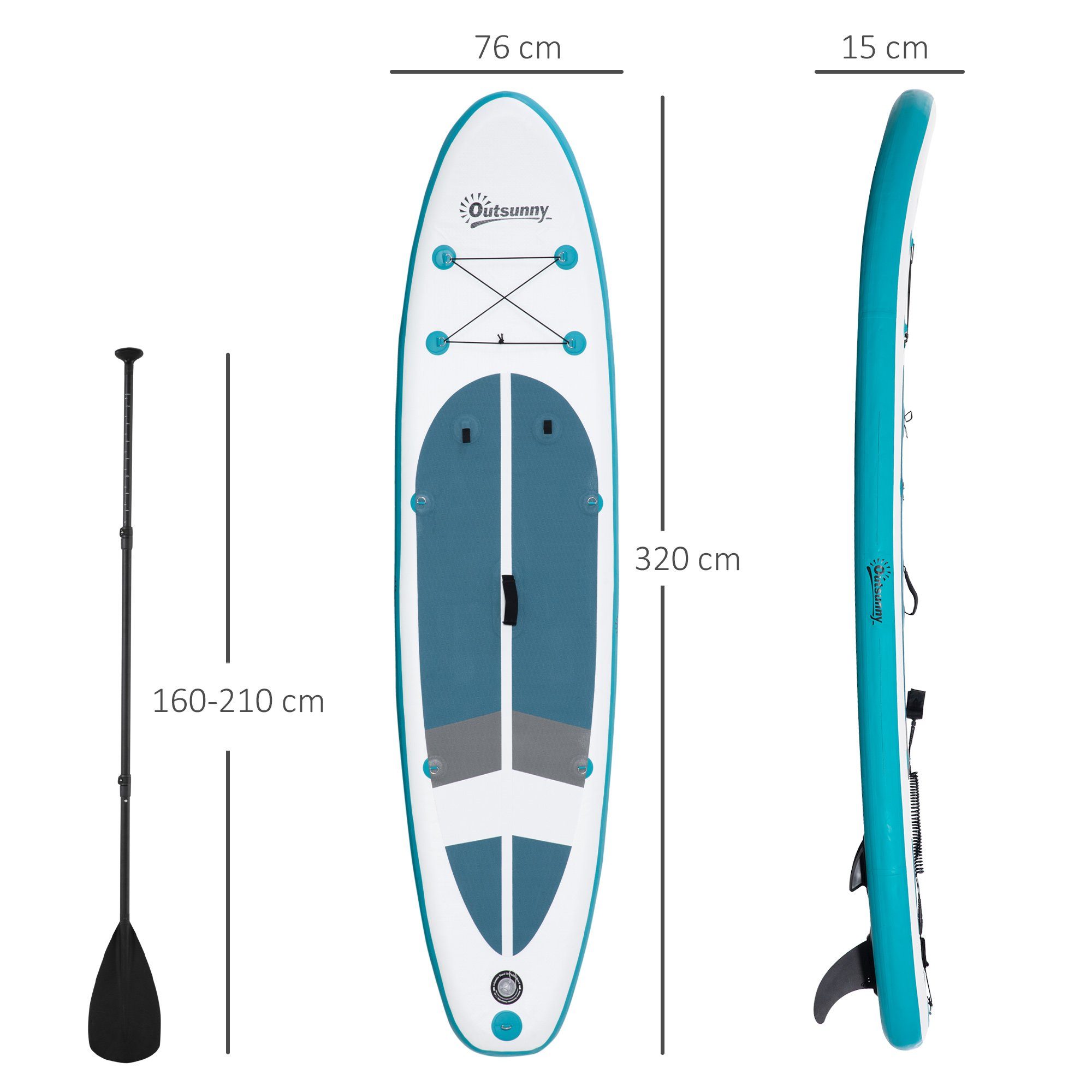 ohne Wasser tlg., Surfboard, Plattform), Paddel 1 Outsunny x longboard, 1 schwimmende SUP-Board (Set,