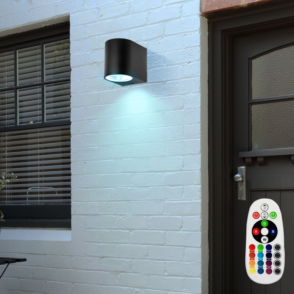 Warmweiß, Außen-Wandleuchte, Leuchtmittel Haus LED Farbwechsel, Lampen Wand Beleuchtung etc-shop inklusive, ALU Tür 3er RGB Fernbedienung Set