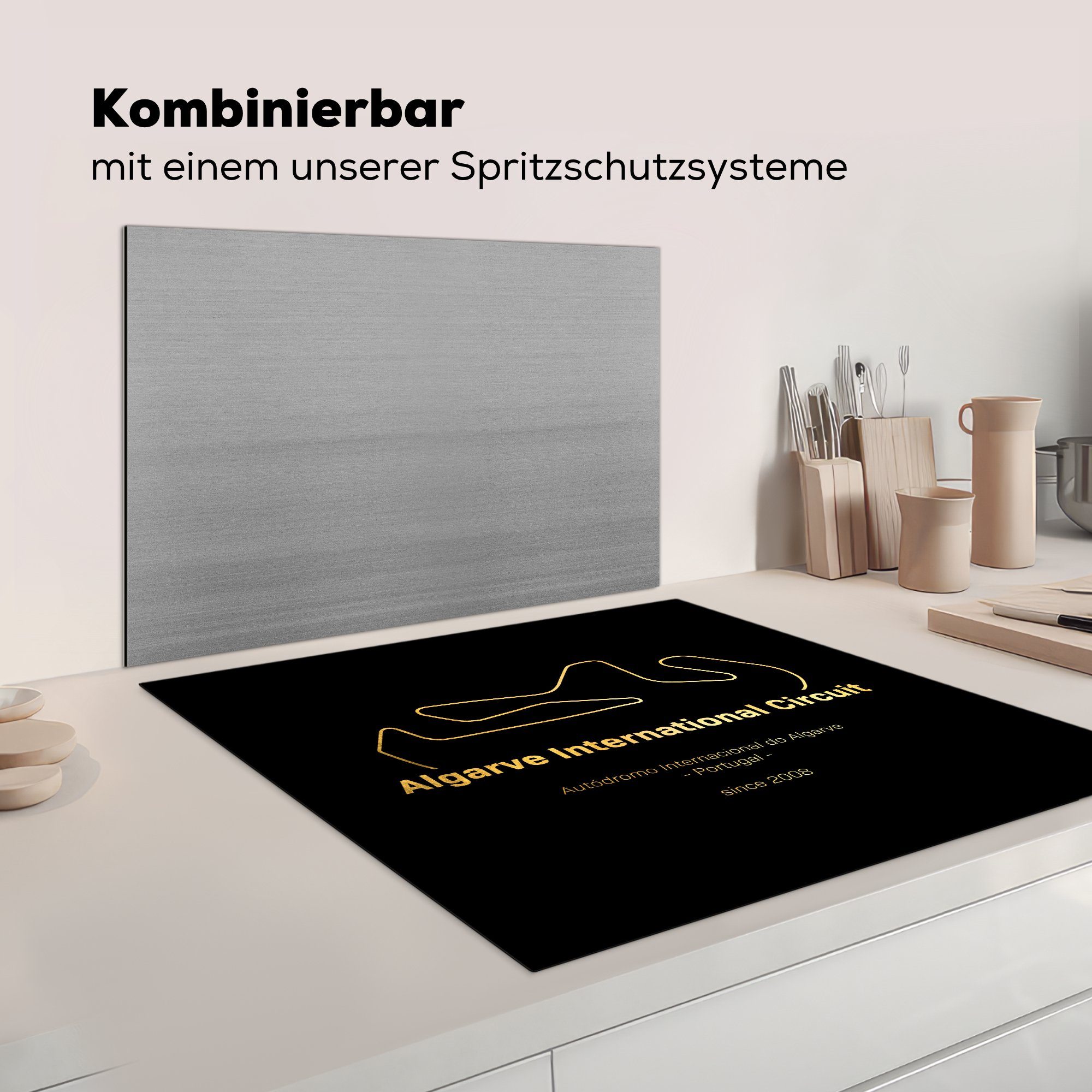 cm, - Rennstrecke, für (1 Arbeitsplatte Vinyl, tlg), Ceranfeldabdeckung, - 78x78 Herdblende-/Abdeckplatte küche Portimao MuchoWow F1