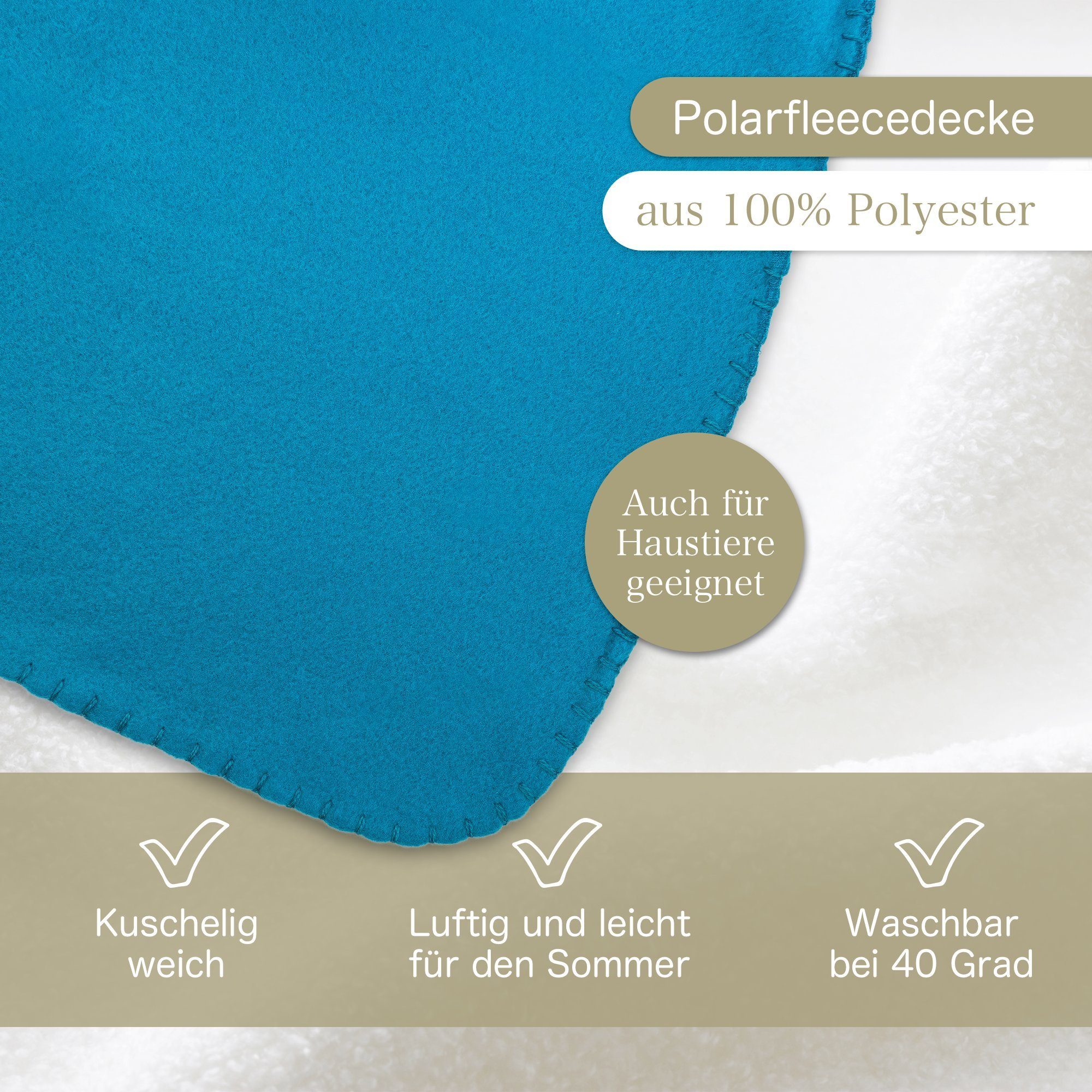 Wohndecke Polar-Fleece mit Antipilling, ca. 420g, 130x160 cm, KiGATEX, Ziersticheinfassung