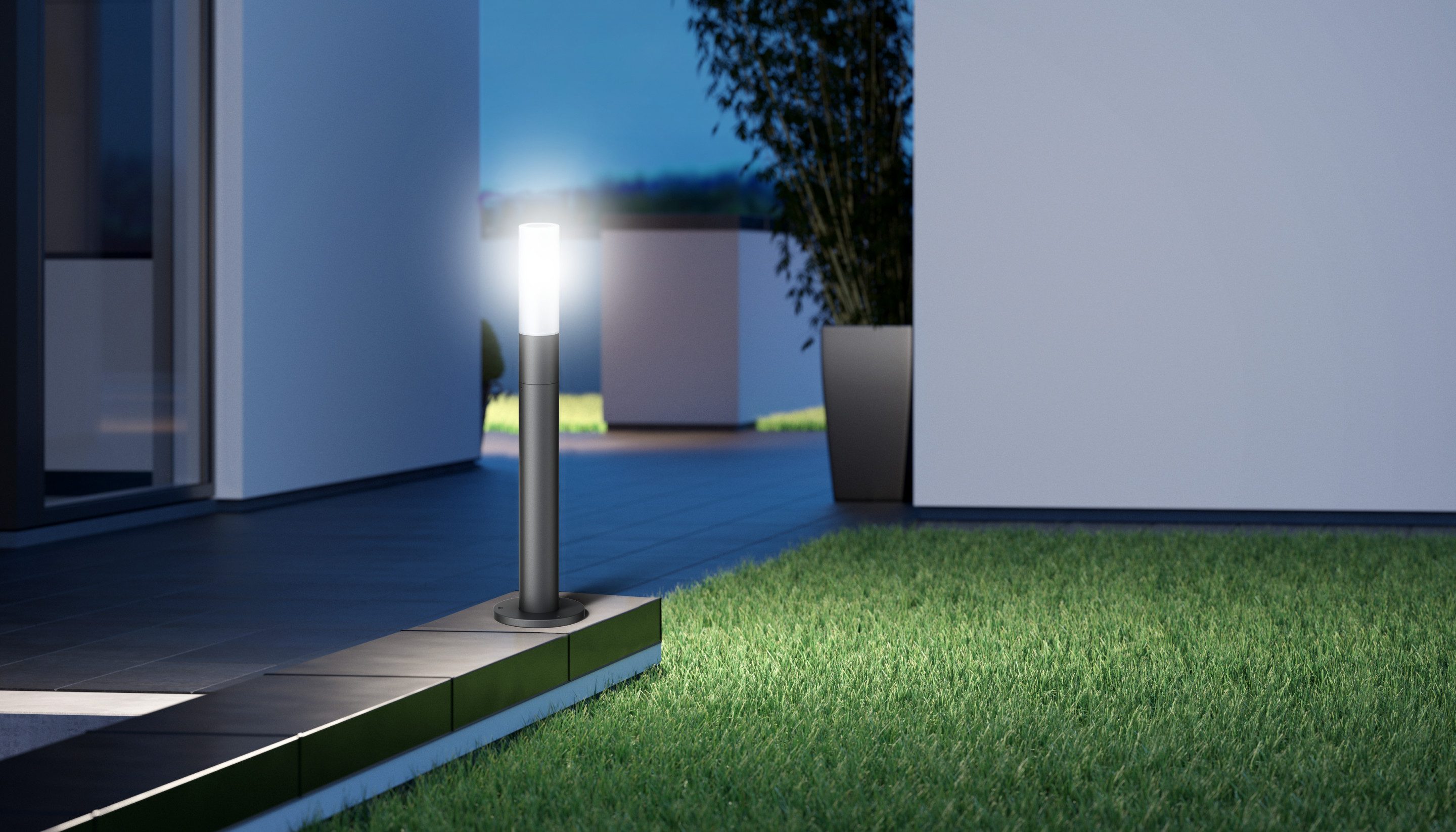 steinel LED Pollerleuchte GL 65, ohne Bewegungsmelder, LED fest integriert, Warmweiß, Außenleuchte, Gartenleuchte, warmweiß, Aluminium, Opalglas, Anthrazit