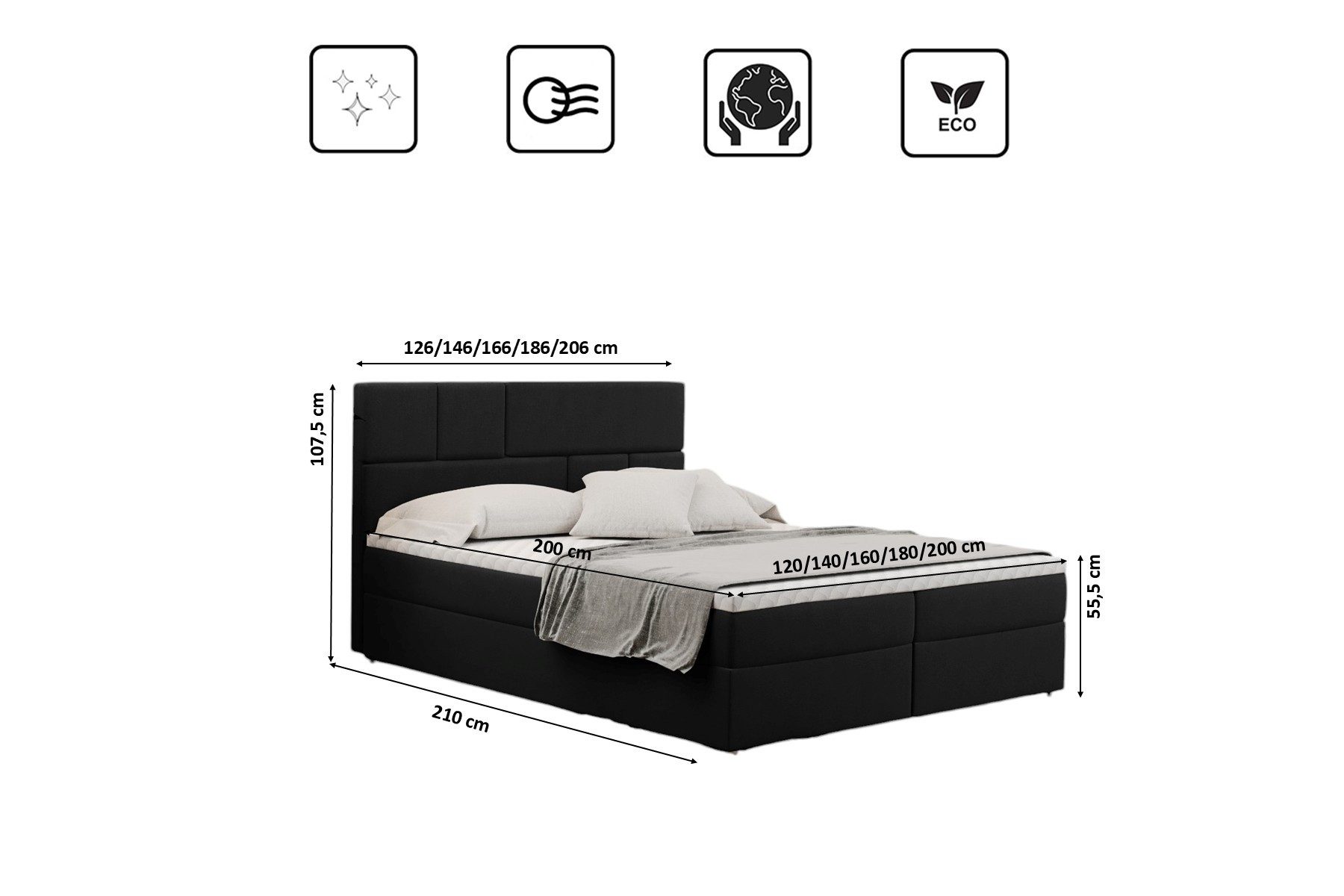 Kaiser Möbel Boxspringbett mit bettkasten matratze BALI stoff Mat Velvet, Bonell-Matratze, Große Auswahl an Größen, Overlay-Deckel