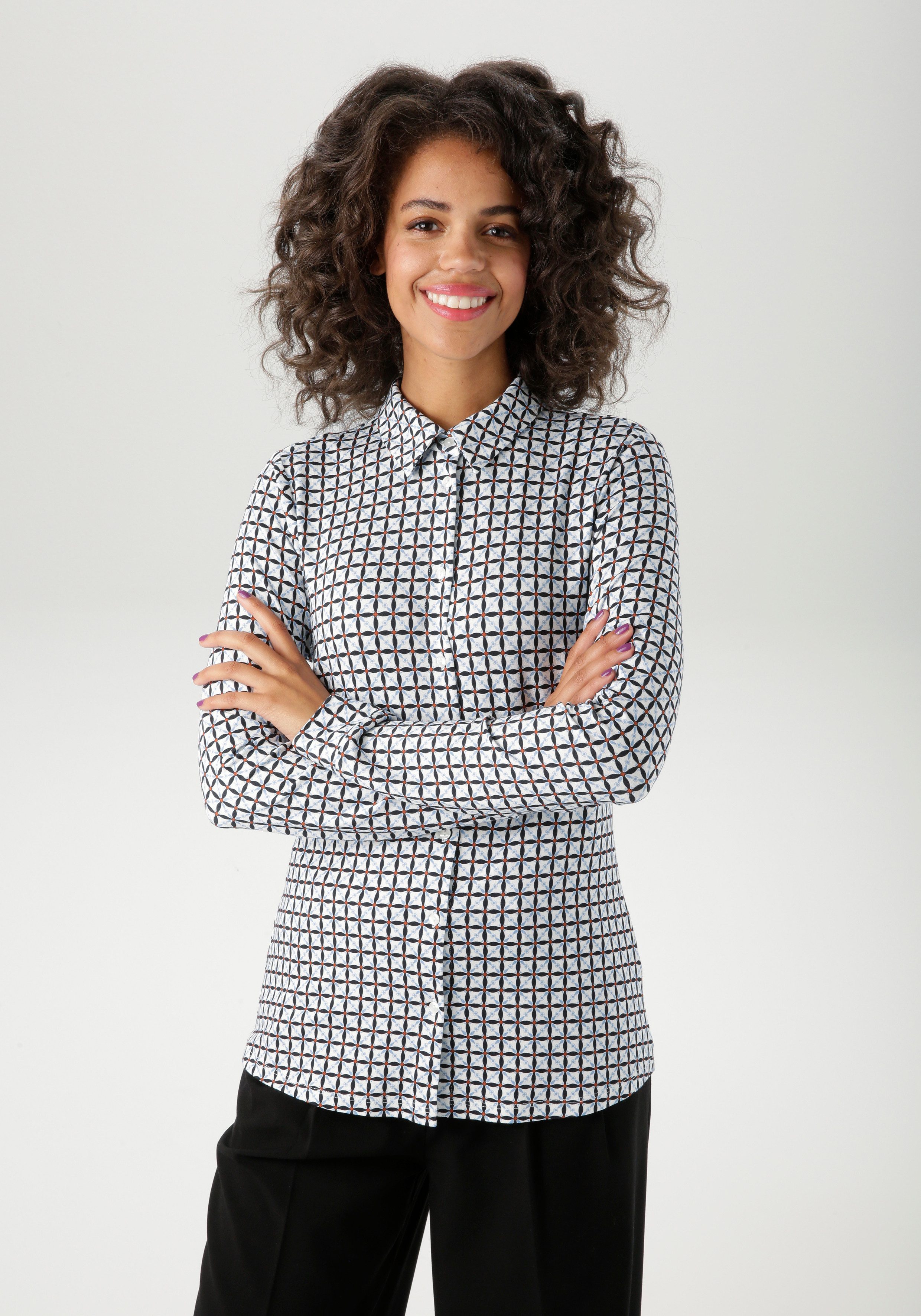 Aniston CASUAL Hemdbluse mit farbharmonischem Retro-Muster günstig online kaufen