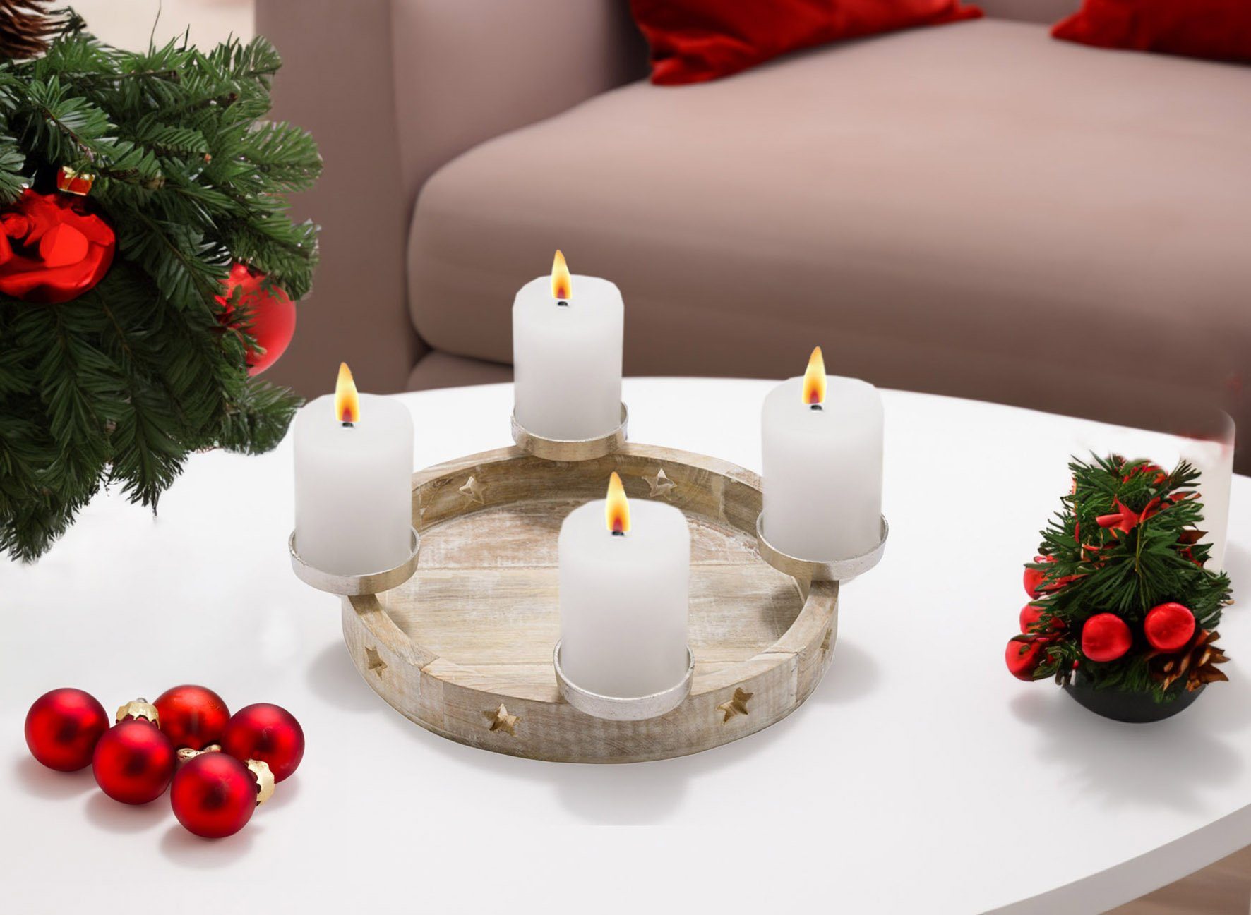 Spetebo Adventsleuchter Holz Adventskranz white washed - 35 cm (Stück, 1 St günstig online kaufen