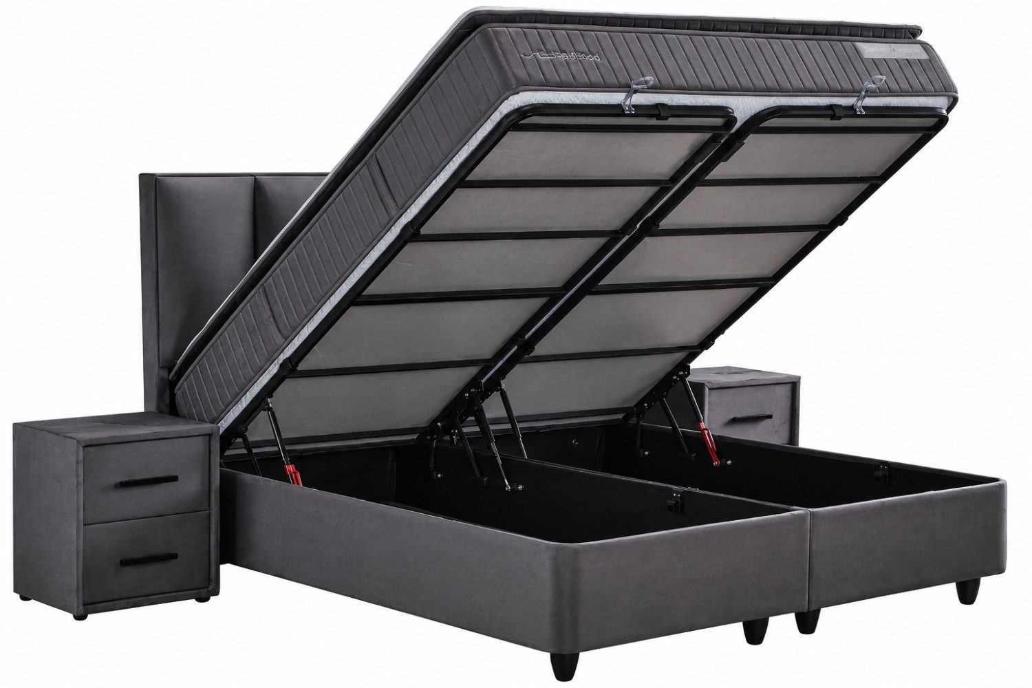 Pointhome Boxspringbett mit Matratze & Stauraum, Bett mit Bettkasten, mit/ohne Nachttisch (140x200 cm, 1 Bettkopfteil, 1x H3/H4Matratze, 2 Bettkasten, Nachtkommode), Topper und Stauraum, Boxbett