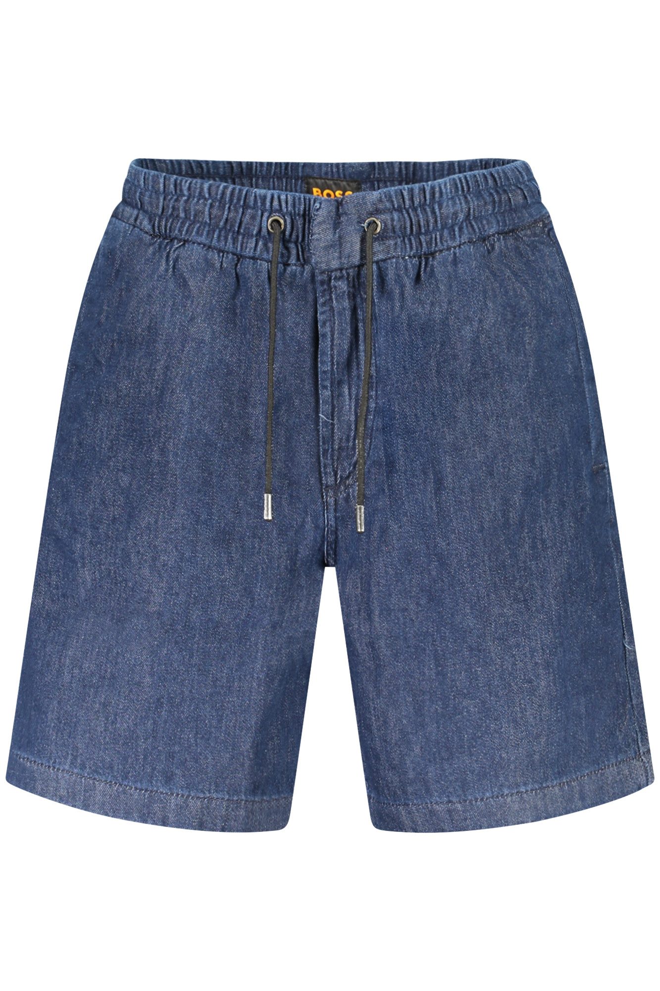 BOSS 5-Pocket-Jeans Blaue Herren-Jeans-Bermuda mit Kordelzug und elastischem Bund