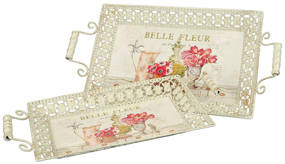 2er Haus (1-tlg) Metall, Tablett Fleur-Tablett Set, Ambiente