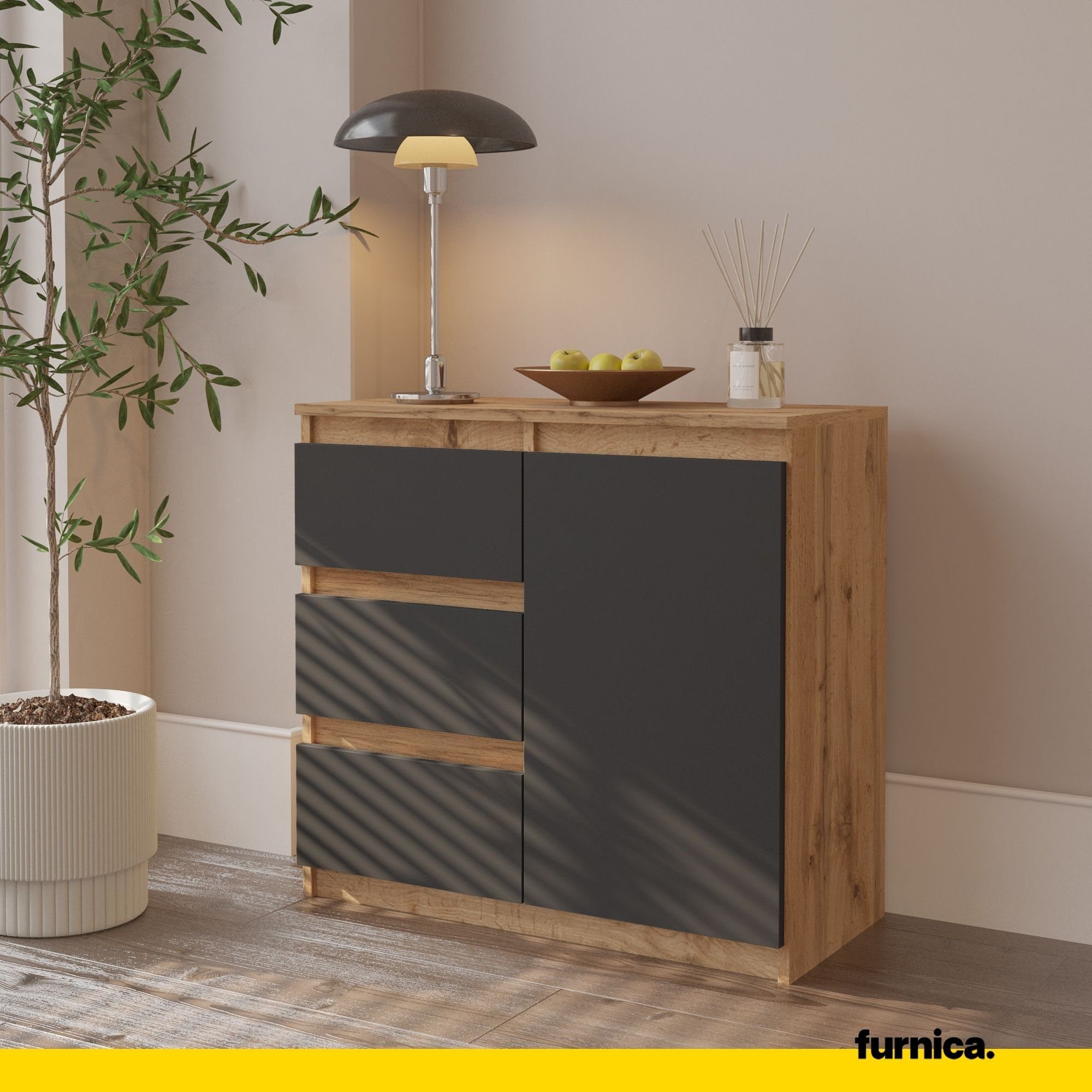 Furnica Kommode MIKEL, 3 Schubladen und 1 Tür - Votan Eiche H75cm B80cm T35cm (1 St)