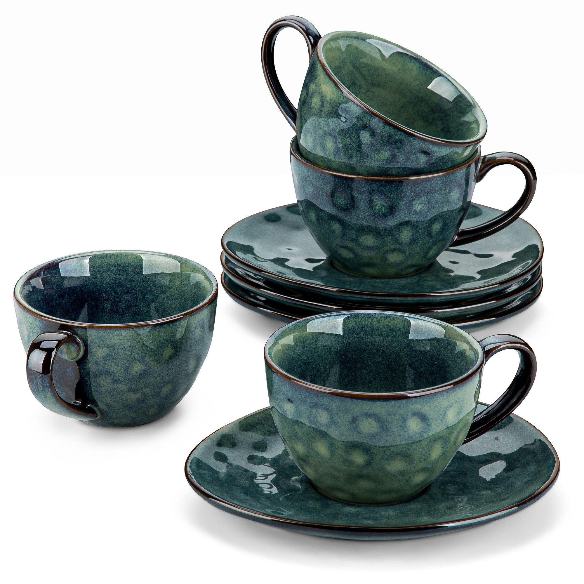 vancasso Kaffeeservice für 4, Steingut Tasse mit Unterteller, Reaktivglasur (4-tlg), 4 Personen, Steingut