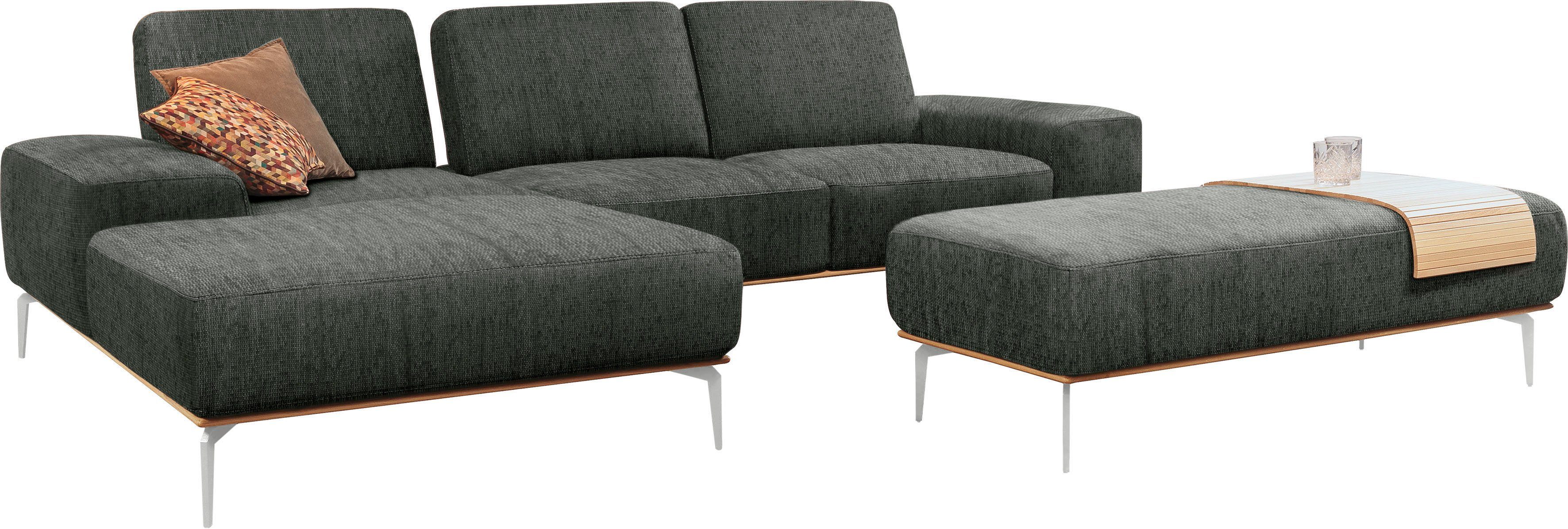 in cm Chrom mit run, W.SCHILLIG Holzsockel, 299 glänzend, Breite Ecksofa elegantem Füße