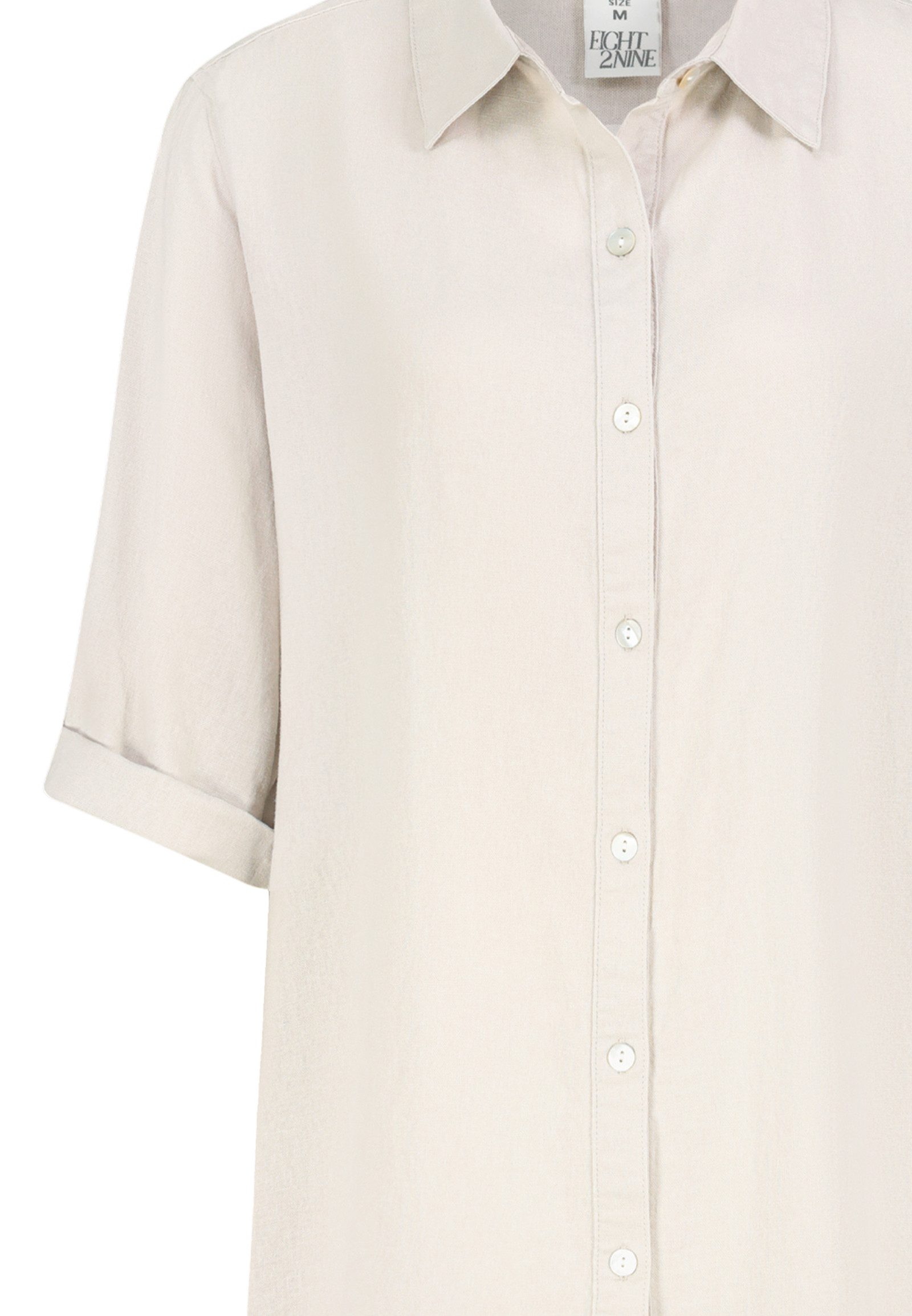 Eight2Nine Shirtkleid Kurzarm Knopfleiste Gerade Passform Elegantes Design für Damen (lang, 1-tlg) Leinen Normal Fit Kentkragen Kurzarm Einfarbig atmungsaktiv