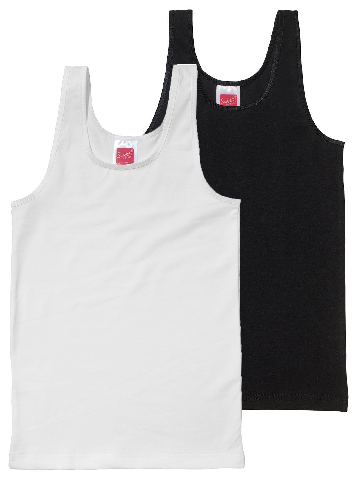 Single 2er Markenqualität Mädchen 2-St) (Spar-Set, Kids for hohe schwarz Jersey Achselhemd Unterhemd weiss Sparpack Sweety