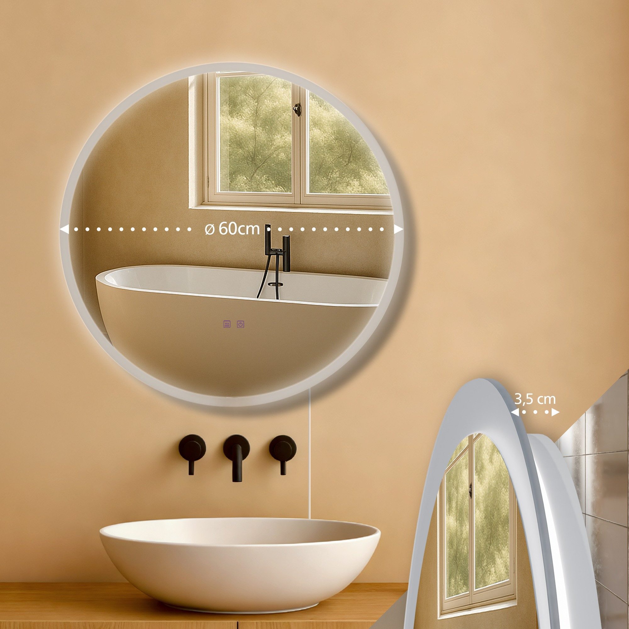 furnicato Badspiegel Laconia LED Rundspiegel 60x60 klarglas (1-St)