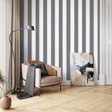 Newroom Vliestapete, Schwarz Tapete Landhaus Streifen - Streifentapete Weiß Modern Linien für Wohnzimmer Schlafzimmer Flur