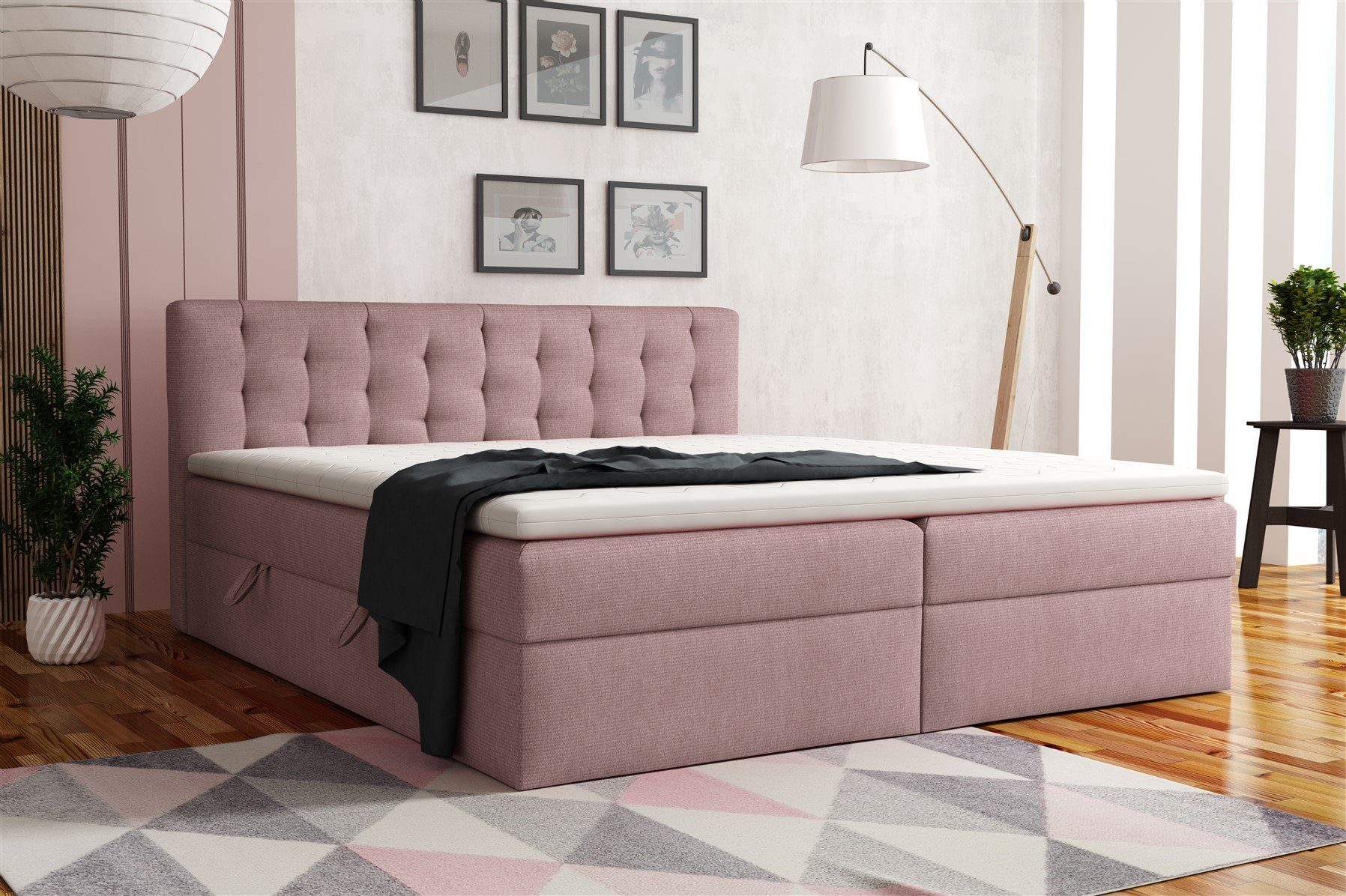 Fun Möbel Boxbett Schlafzimmerbett DIAGO in Stoff "Soro" Rosa (inkl. Bettkasten, 1-St., inkl. Kaltschaumtopper), Gepolstertes Kopfteil