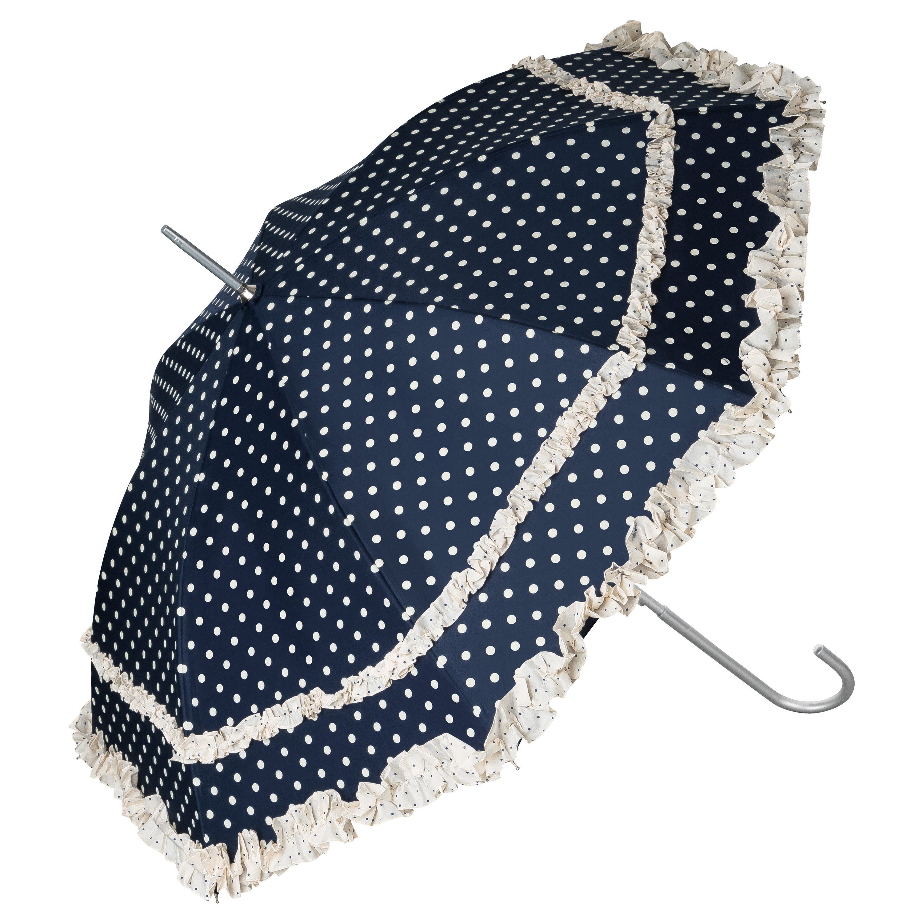 von Lilienfeld Stockregenschirm Regenschirm Sonnenschirm Hochzeitsschirm Mary, zwei Rüschenkanten blau mit Punkten in creme