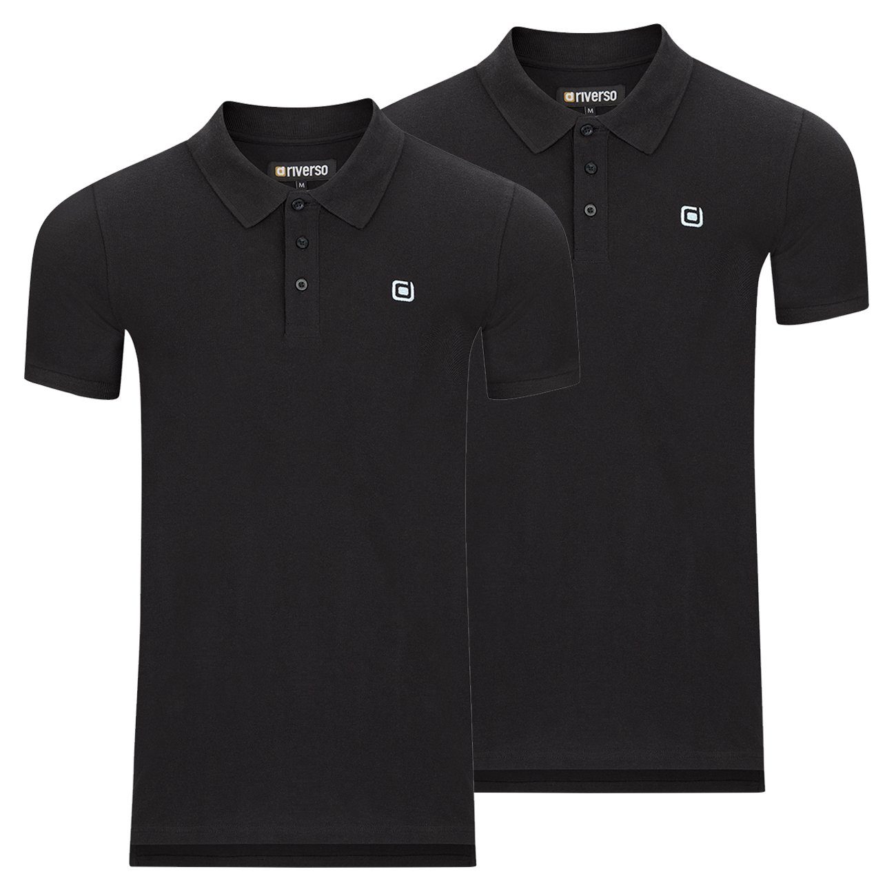 Basic (24000) RIVJohn Regular Hemd 100% (2-tlg) aus Fit Polohemd Herren Black riverso Baumwolle Poloshirt