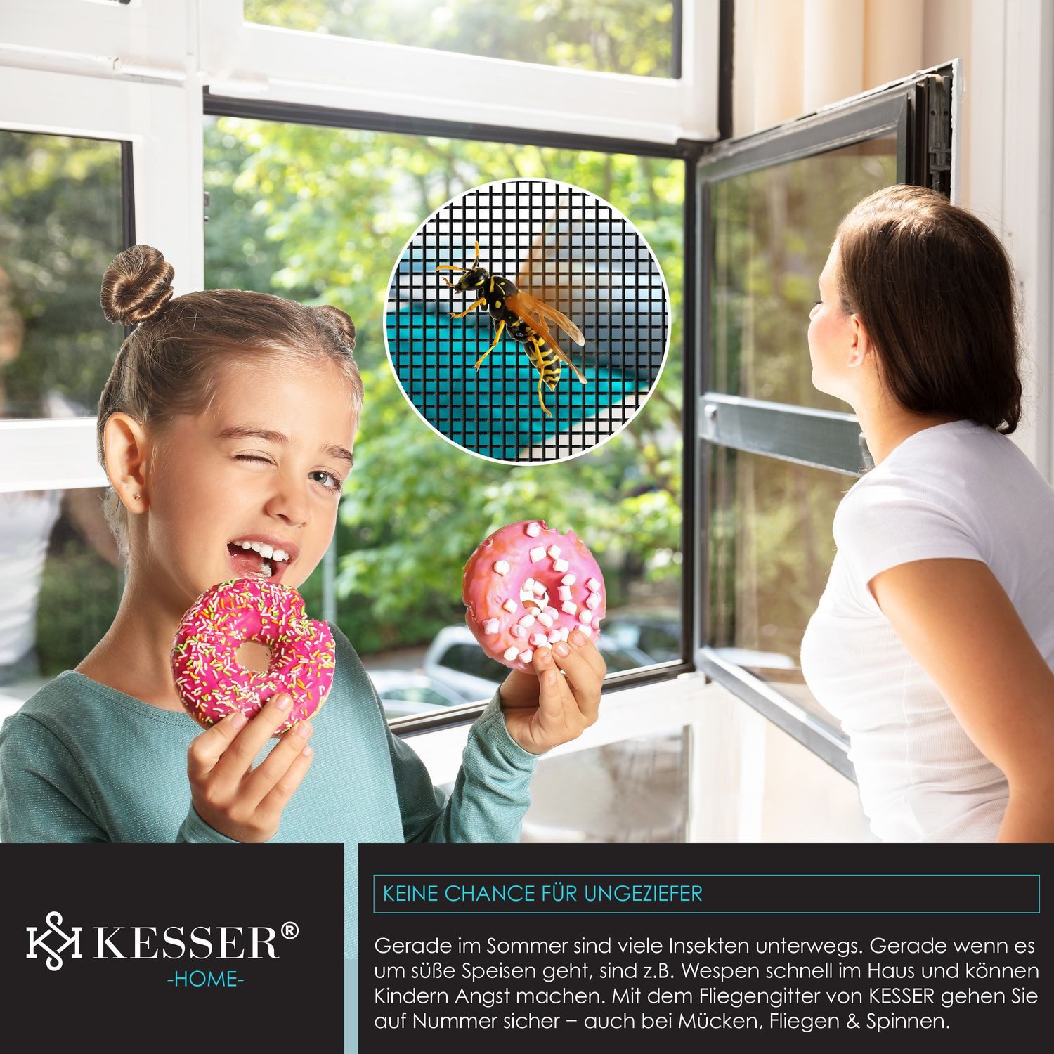 KESSER Insektenschutzplissee, Fliegenschutzgitter für Fenster mit Aluminium Rahmen