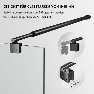 Boromal Duschwand Schwarz Walk In Dusche Duschwand 8mm Glas mit haltestange, 8mm Sicherheitsglas ESG, Aluprofile, (Duschtrennwand, 90/100/120cm), Verstellbare Edelstahl-Haltstange 730-1230mm