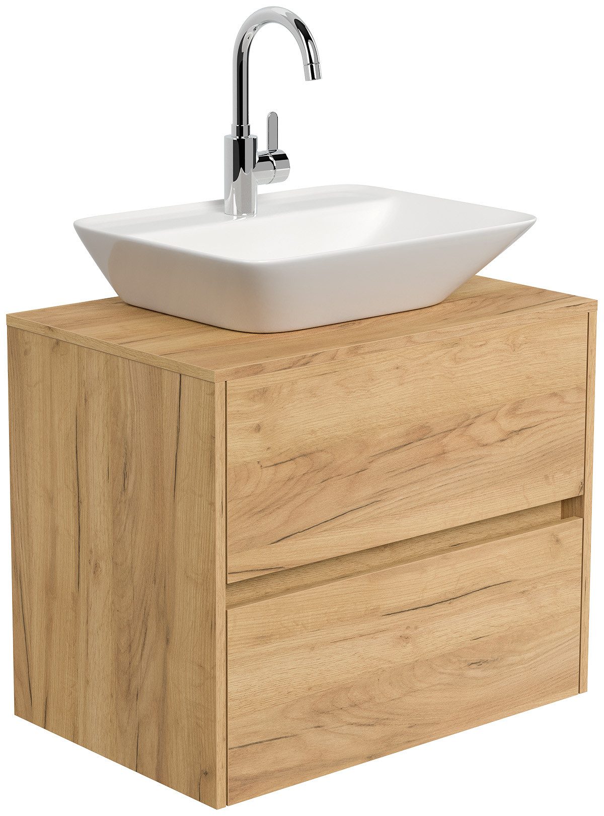 Magnolia Home Aufsatzwaschbecken Badmöbel Taifun 70cm mit modernem Aufsatzwaschbecken eiche gold