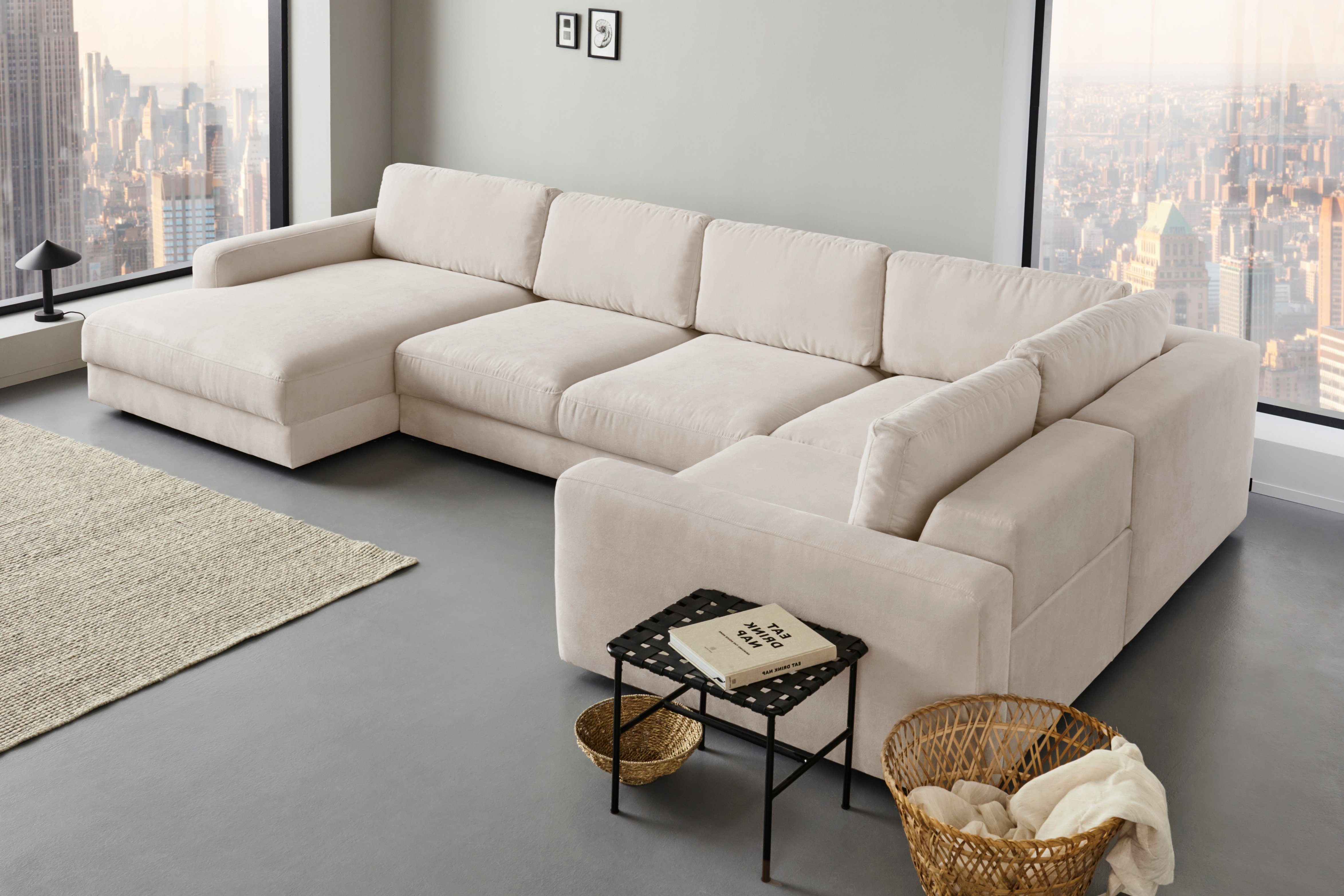 Places of Style Wohnlandschaft Bloomfield, Mega Polsterprogramm, Breite 405cm, viel Platz, U-Form, mit extra tiefer Sitzfläche, wahlweise mit Sitztiefenverstellung