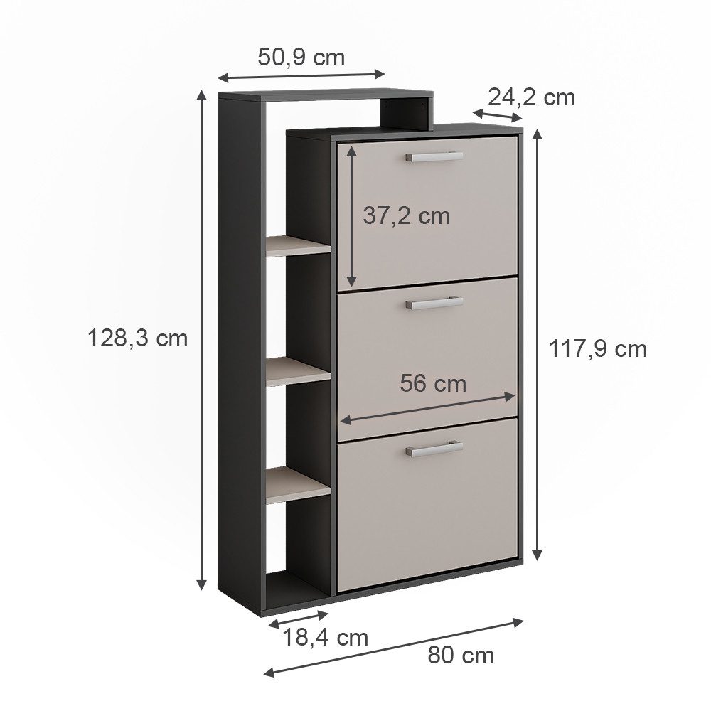 Vicco Schuhkipper Orlando, Anthrazit/Greige, 80 x 128.3 cm mit 3 Fächern (1 St)
