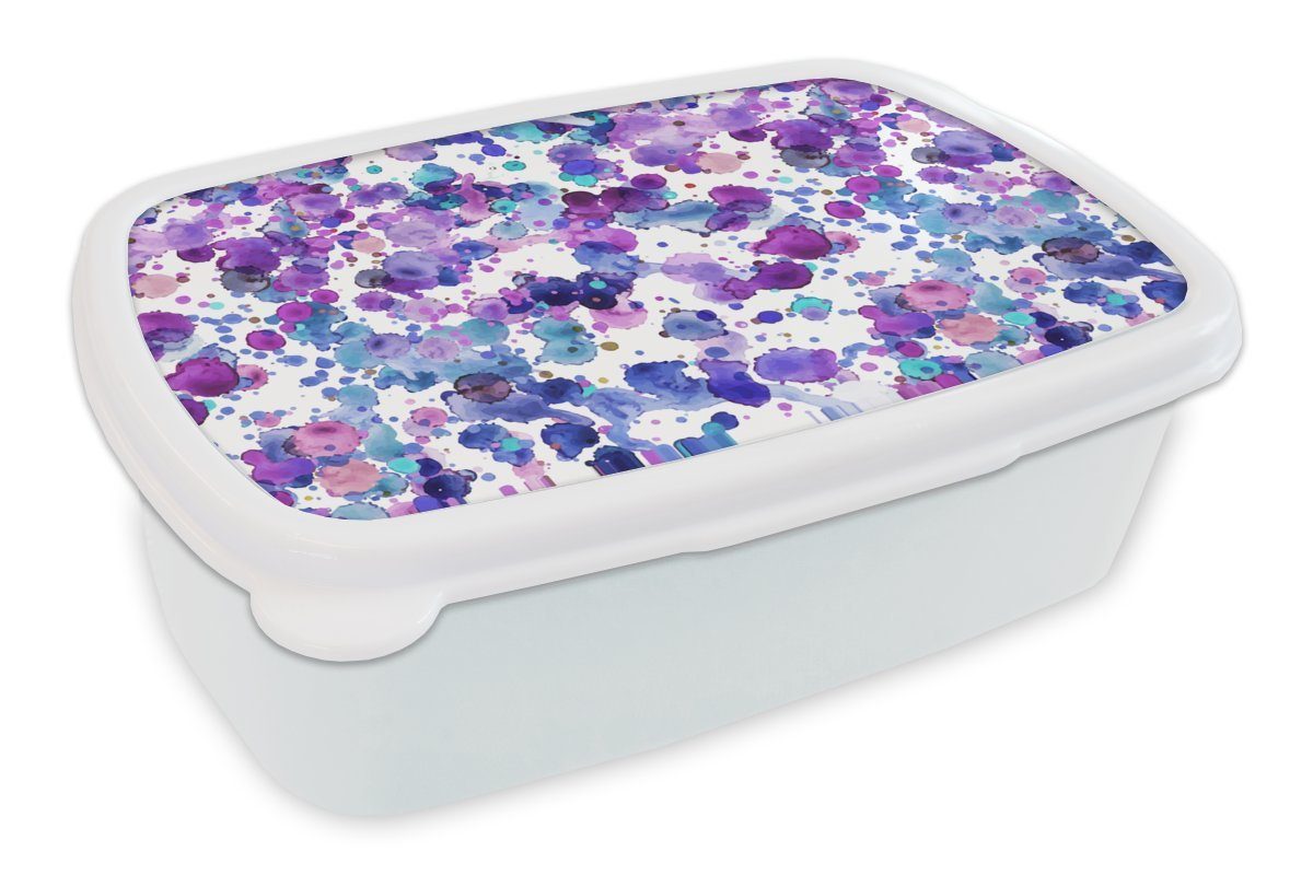 MuchoWow Lunchbox Aquarell - Muster - Lila, Kunststoff, (2-tlg), Brotbox für Kinder und Erwachsene, Brotdose, für Jungs und Mädchen weiß