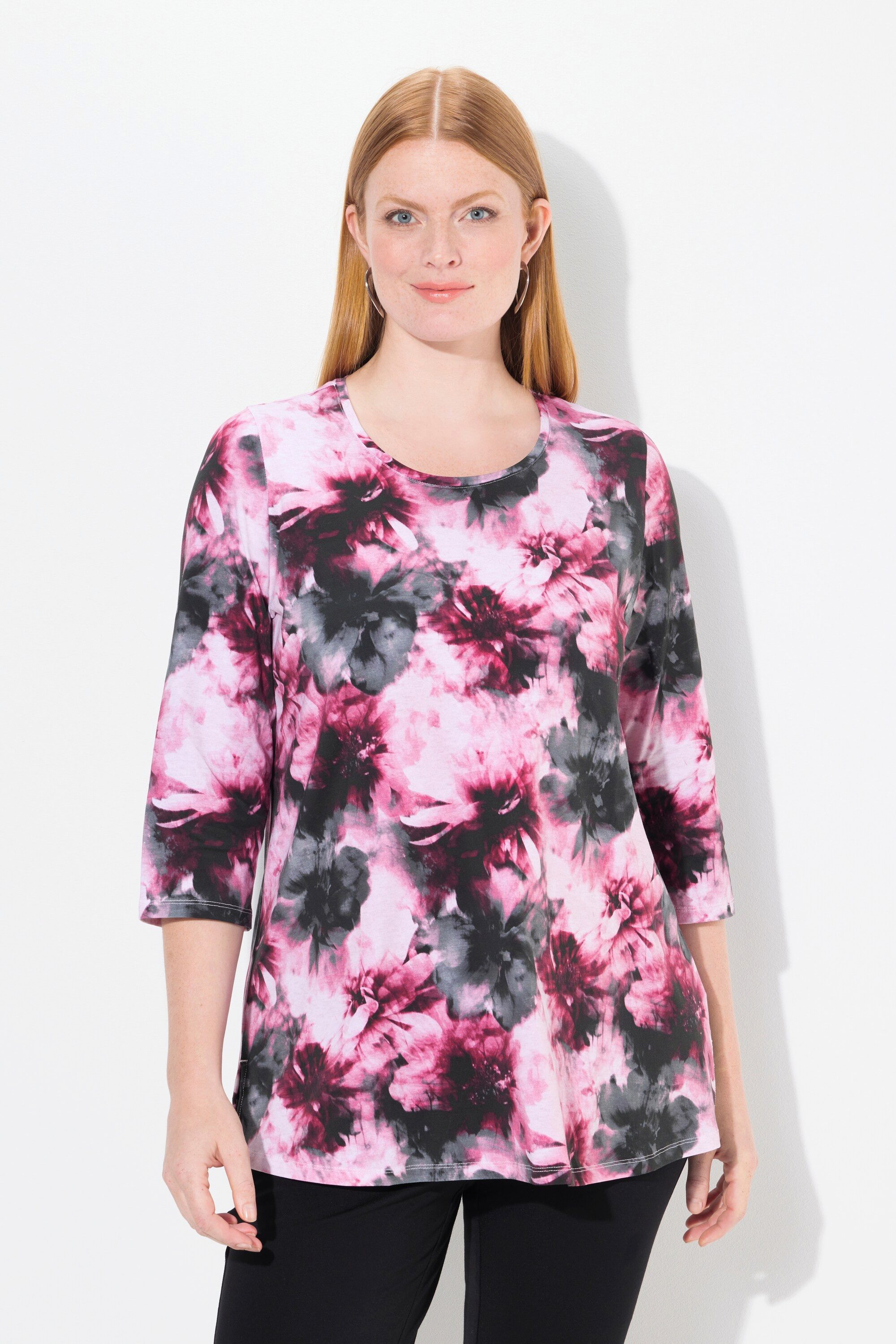 Ulla Popken T-Shirt Shirt Blüten Rundhals günstig online kaufen