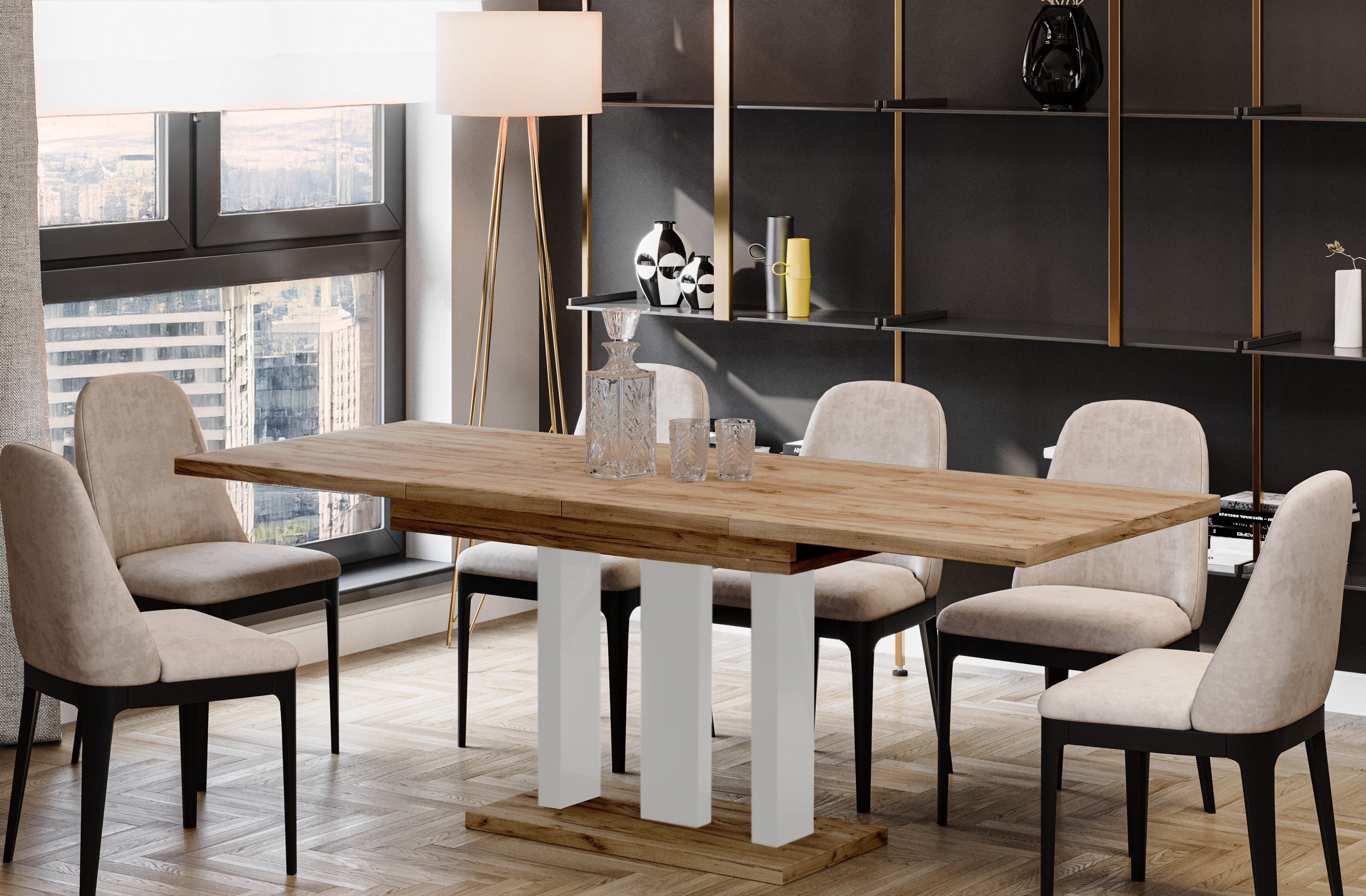 Endo-Moebel Säulen-Esstisch "Appia White" 130-210cm ausziehbar günstig online kaufen