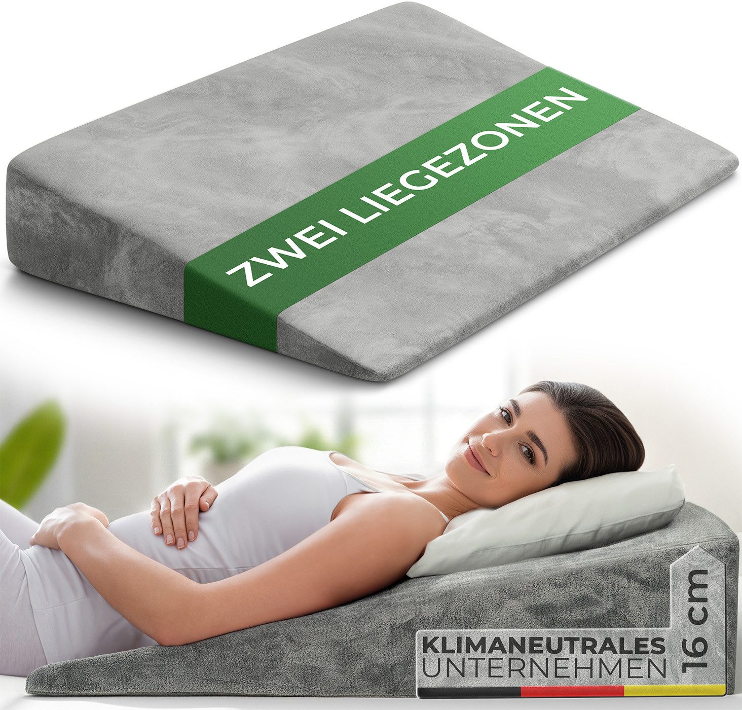 Well B4 Keilkissen für Bett und Couch, Matratzenkeil [mit 2 Liegezonen], Rückenkissen, für Reflux, Bequemes Reflux Kissen und Lesekissen zur Schlaferhöhung, oder als Rückenlehne